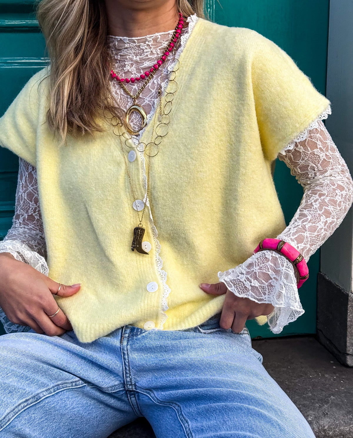 Jade Lace Longsleeve Top | White