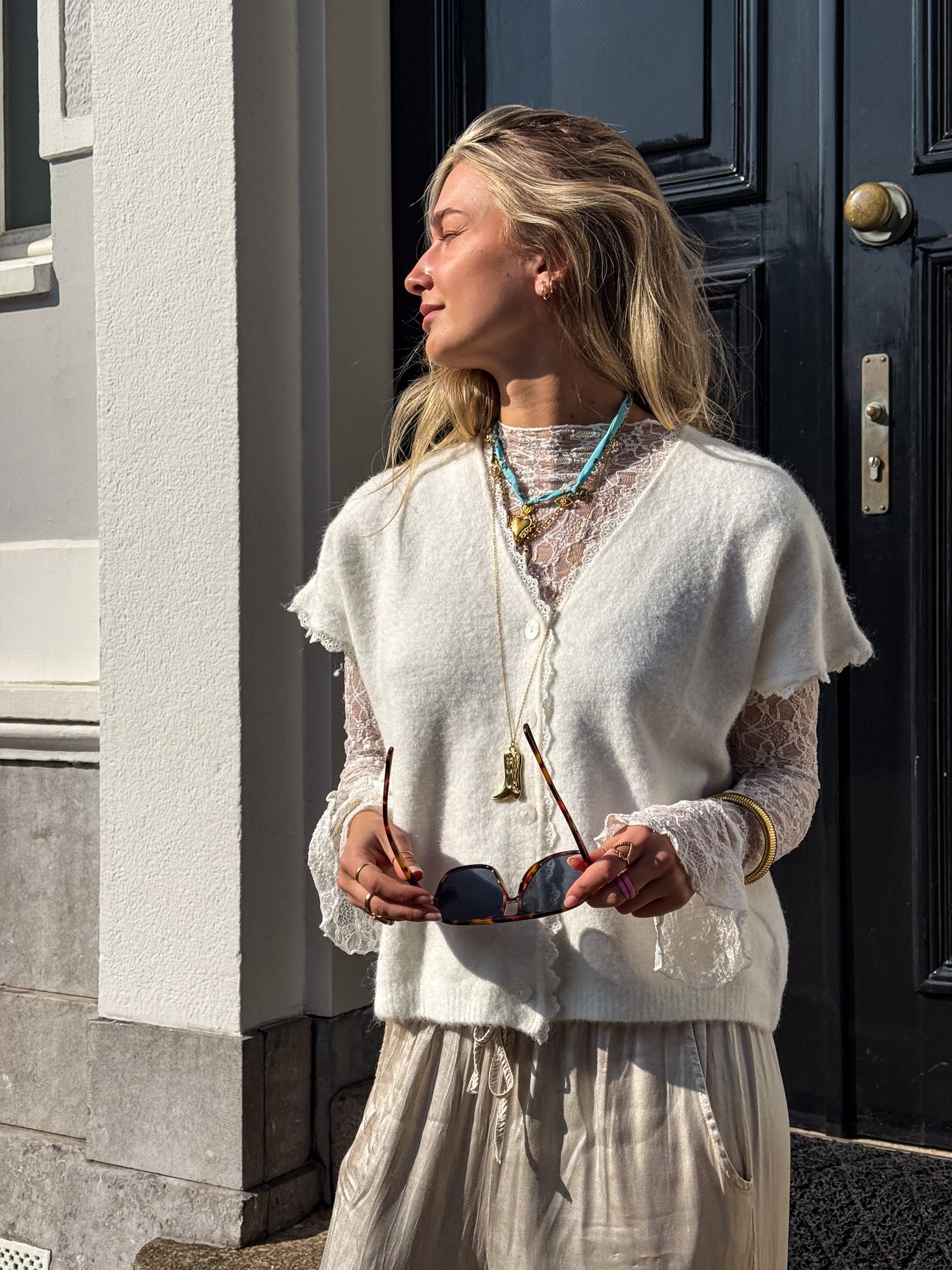 Jade Lace Longsleeve Top White