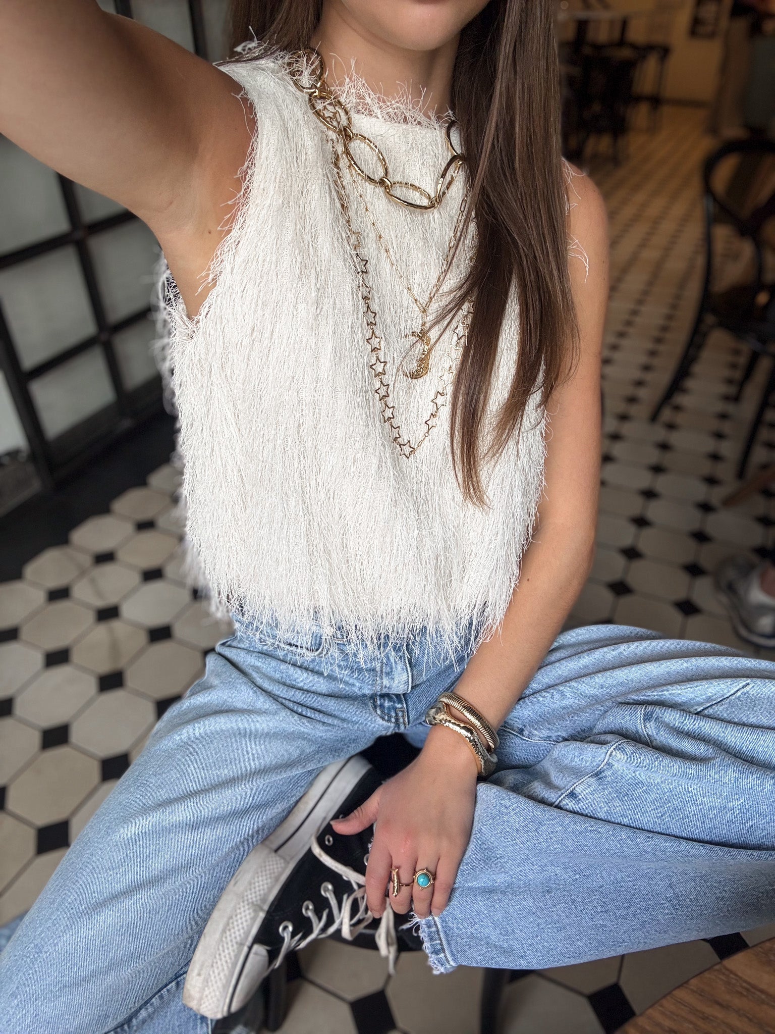 Maryam Fluffy Top Blanc