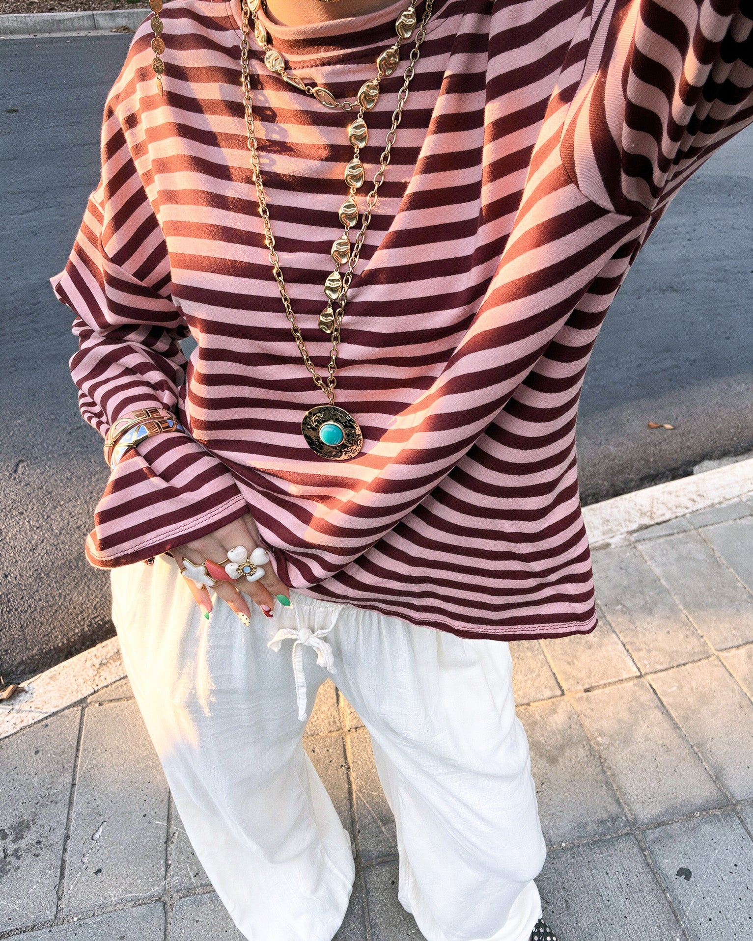 Mave Gestreepte Top Bordeaux Roze