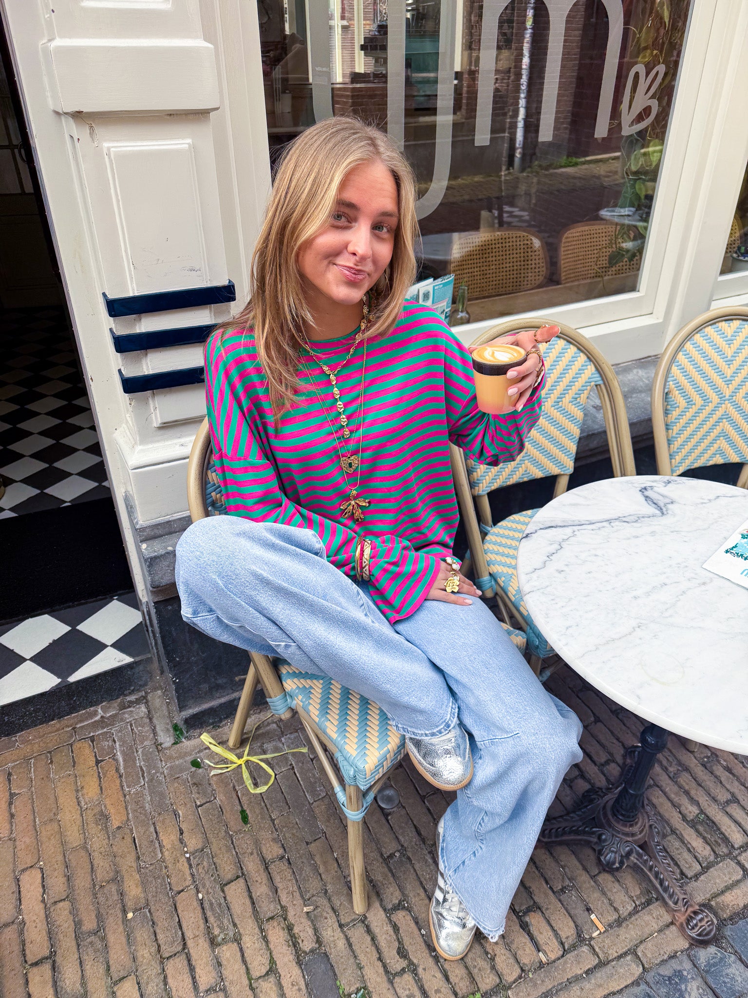 Mave Striped Top Green Pink