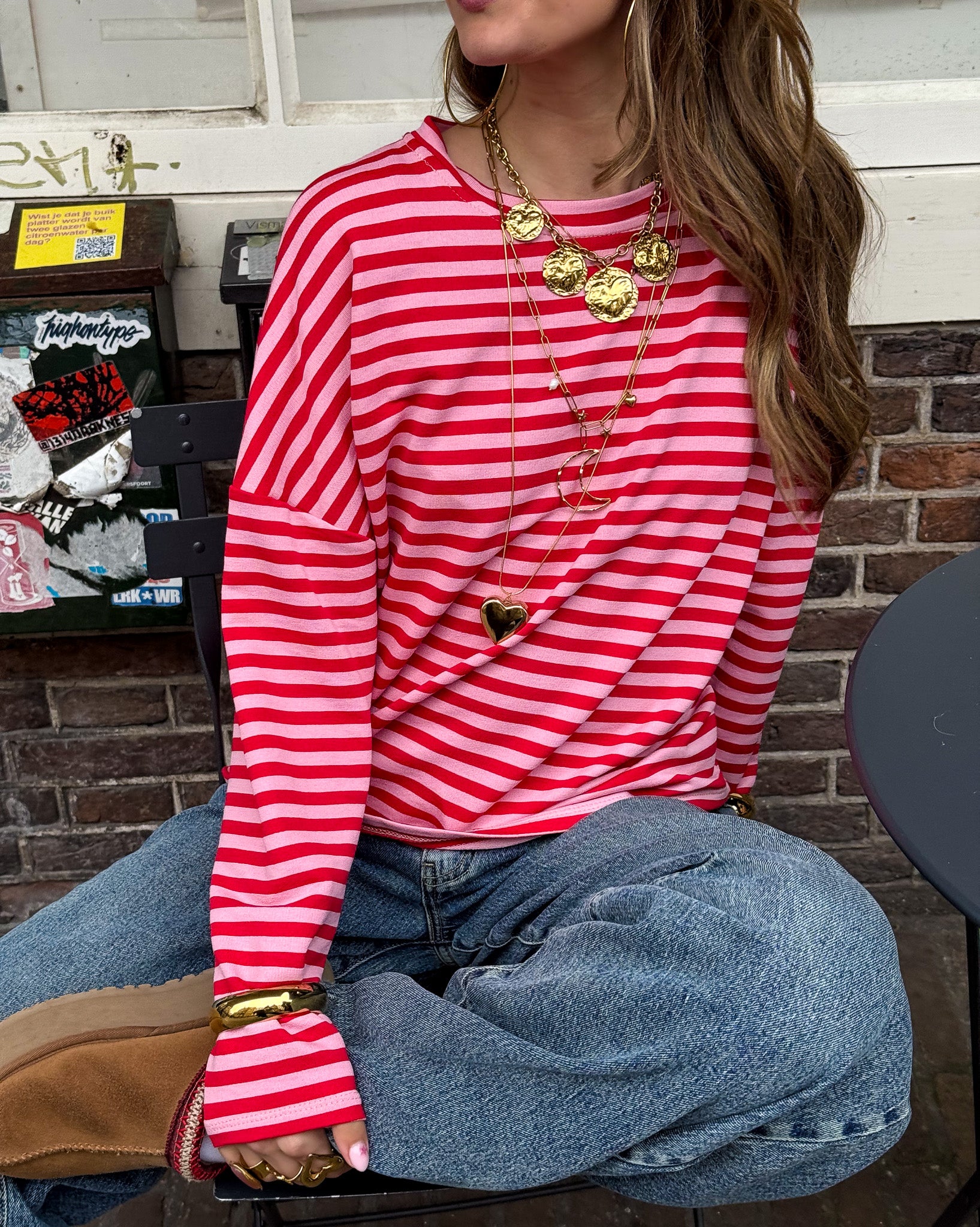 Mave Gestreepte Top | Red Pink