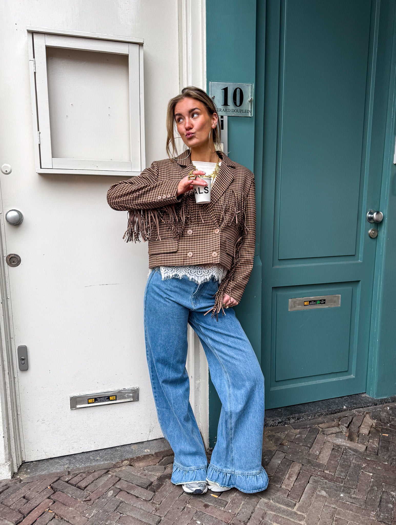 May Straight Leg Ruffle Jeans | Sky Blue