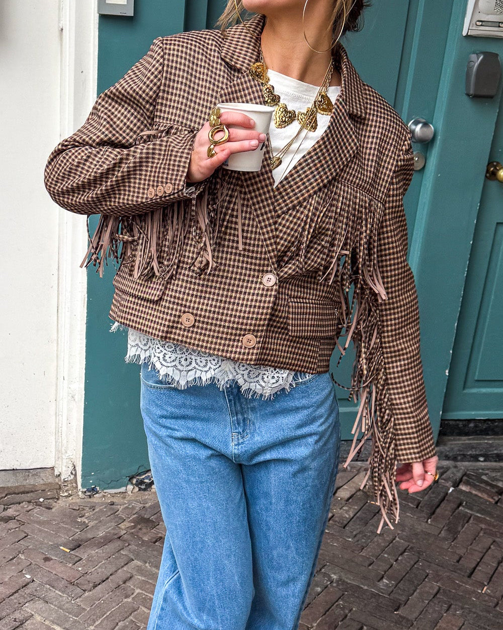 Lexi Franje Checked Blazer Brown