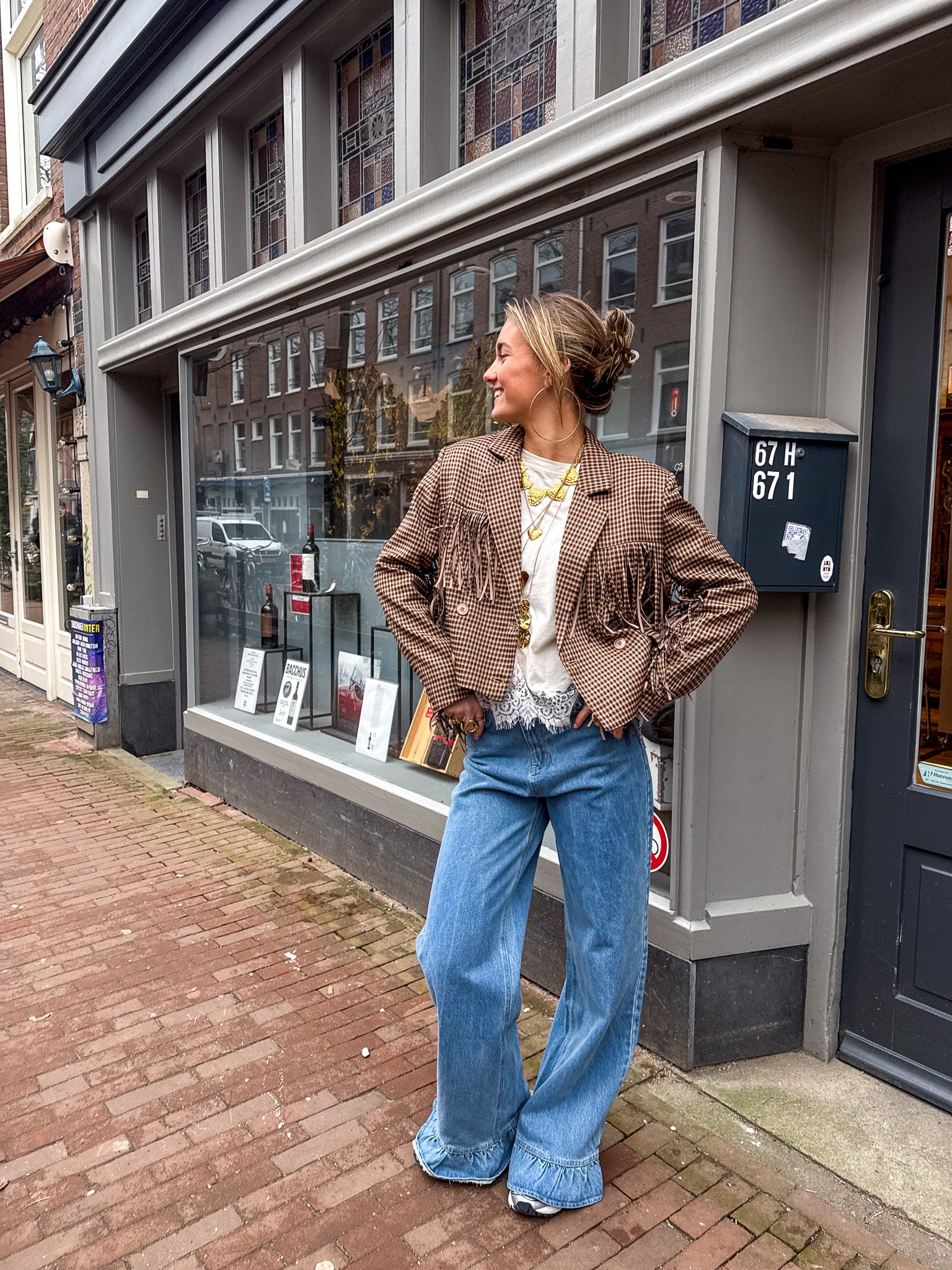 Lexi Franje Checked Blazer Brown