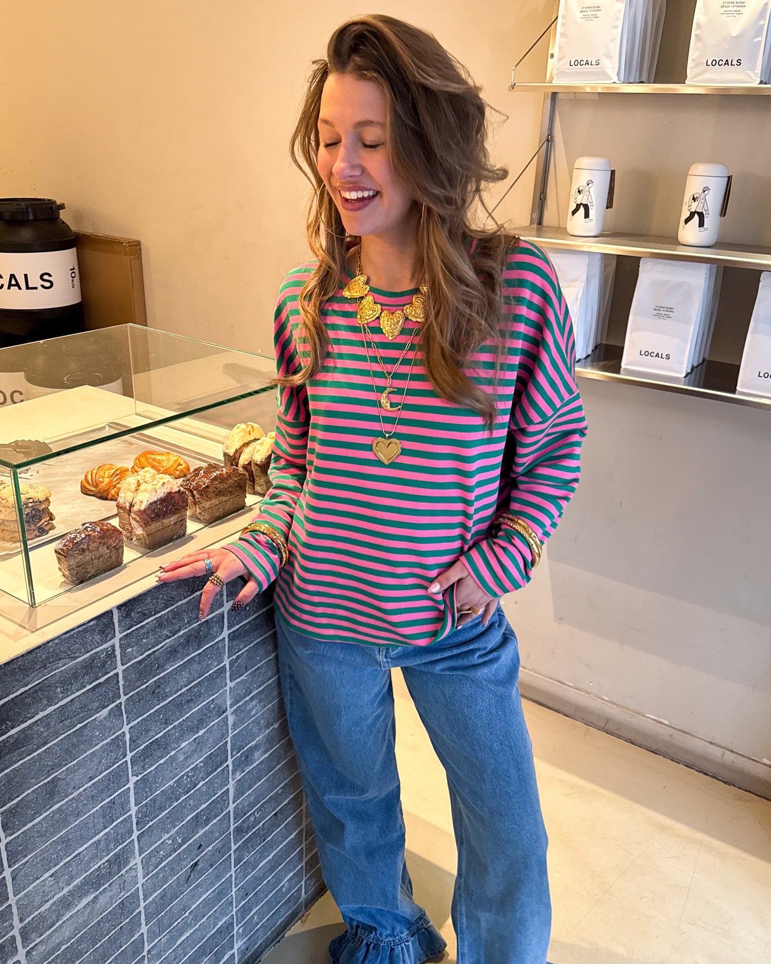 Mave Striped Top Green Pink