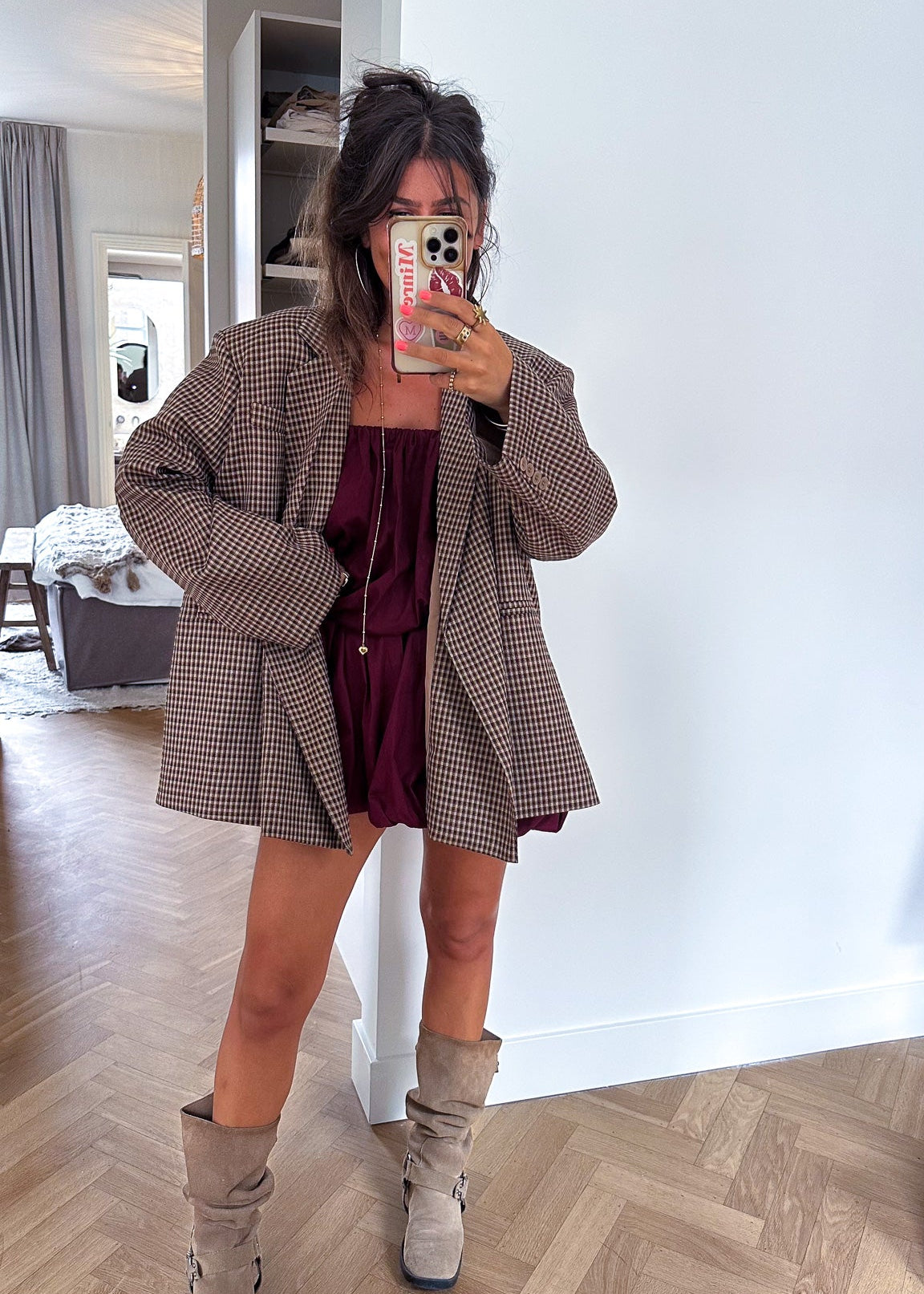 Saint Oversized Blazer Checkered Brown