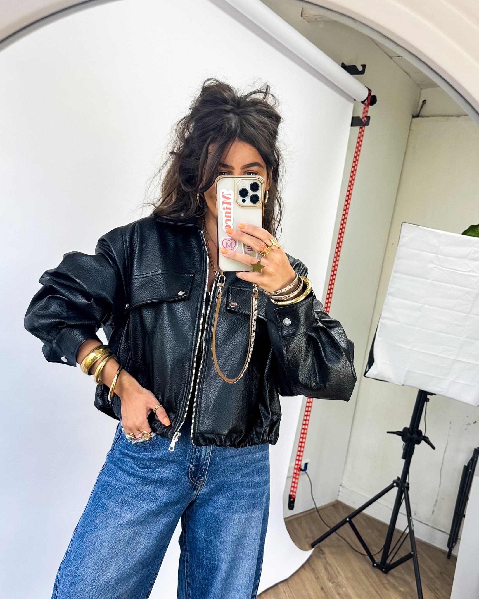 Frame Leather Bomber Jacket Black