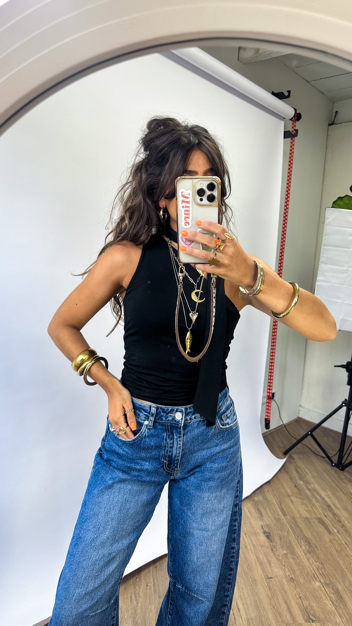 Moonlit Scarf Top Black