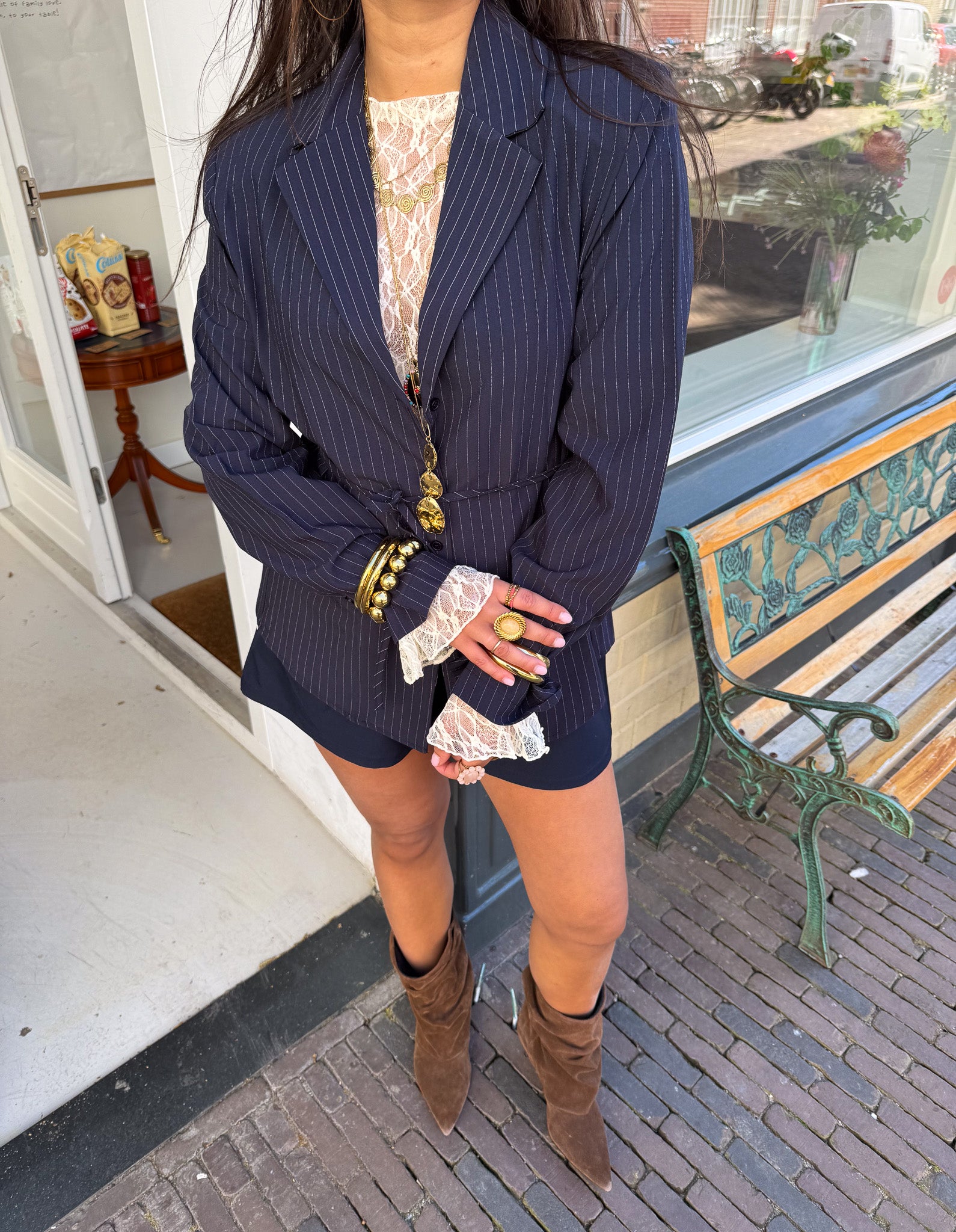 Mist Blazer Navy Gestreept