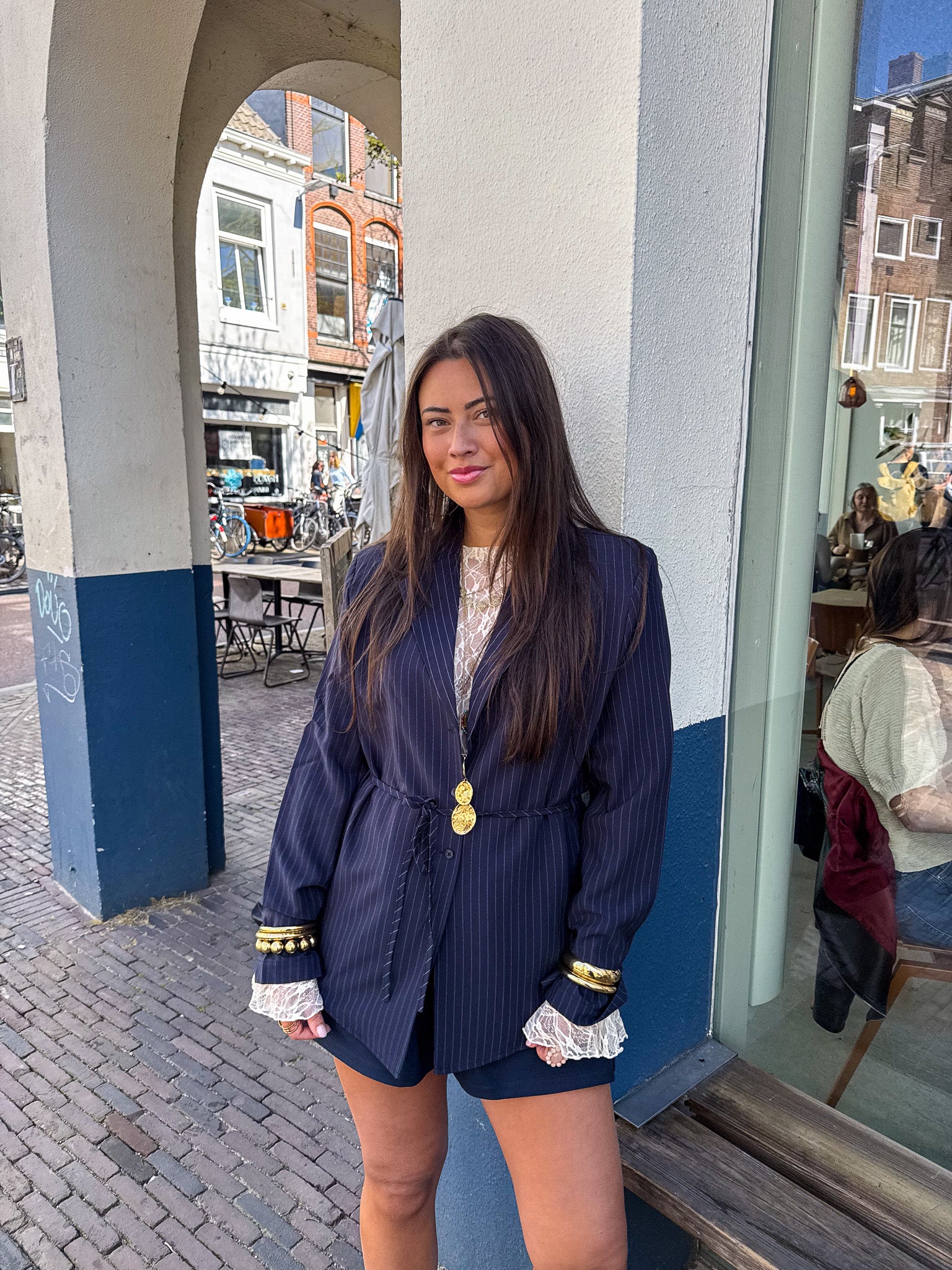 Mist Blazer Navy Gestreept