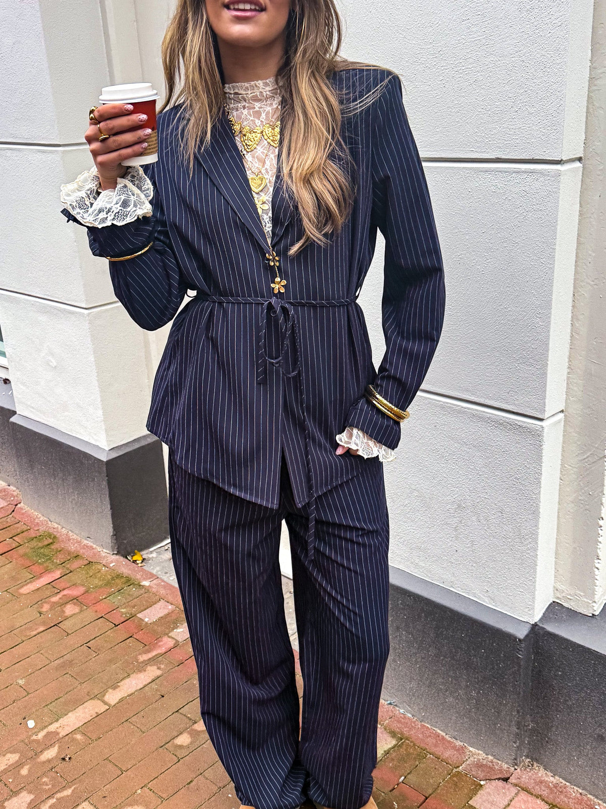 Mist Pantalon Gestreept | Navy
