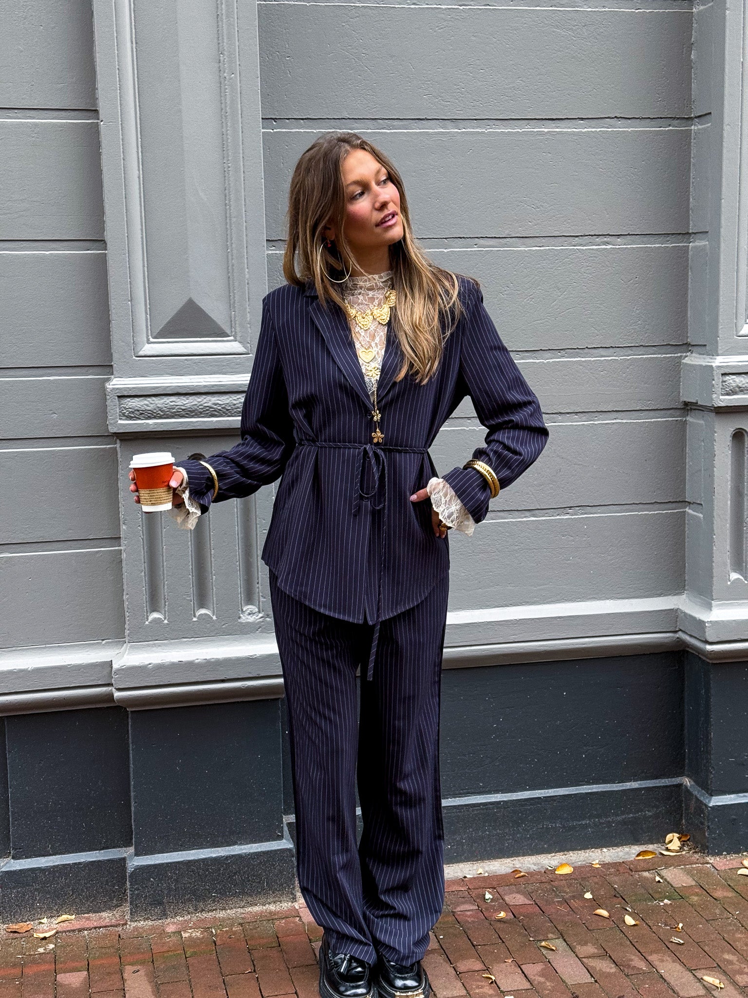 Mist Blazer Navy Gestreept