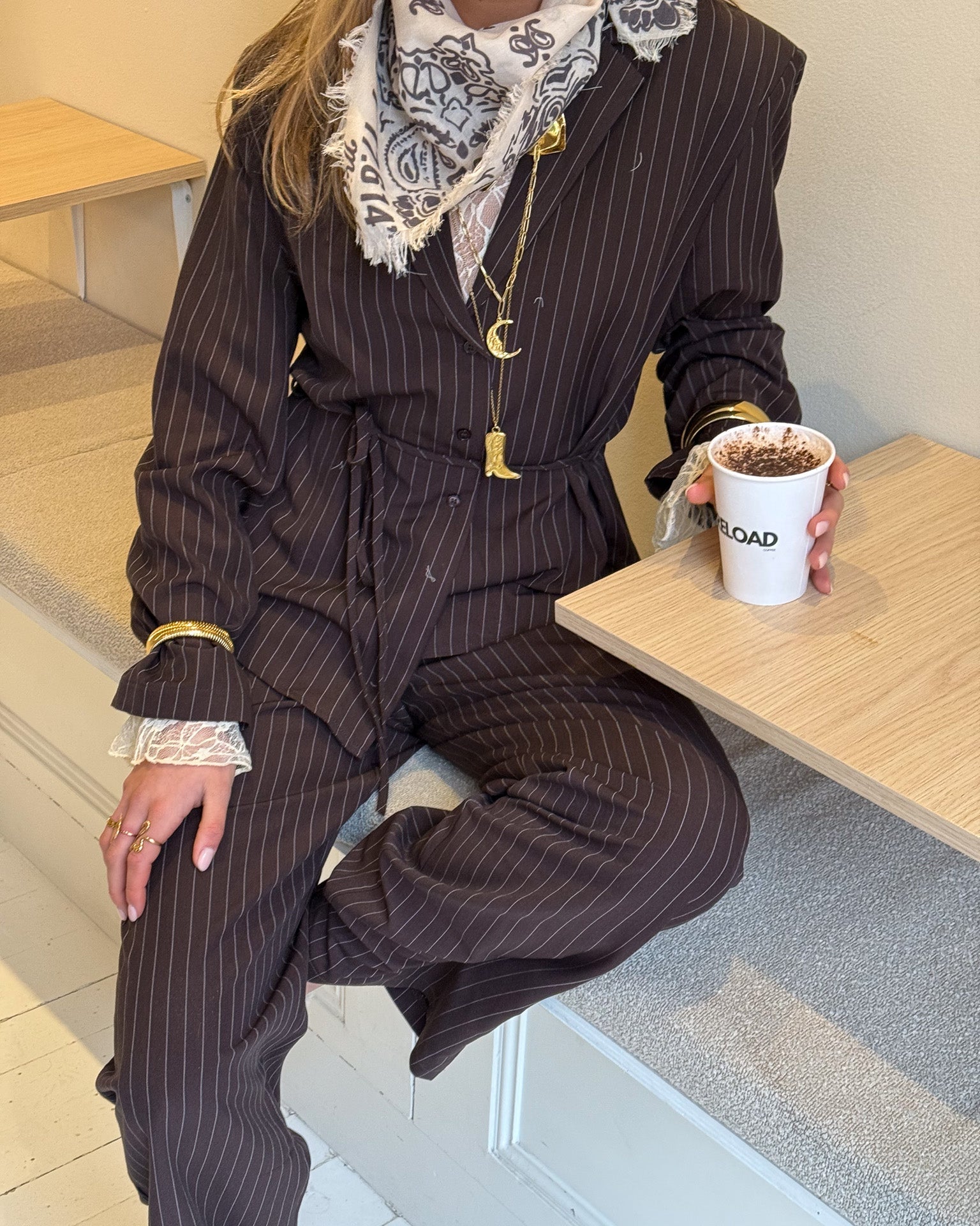 Mist Blazer Bruin Gestreept