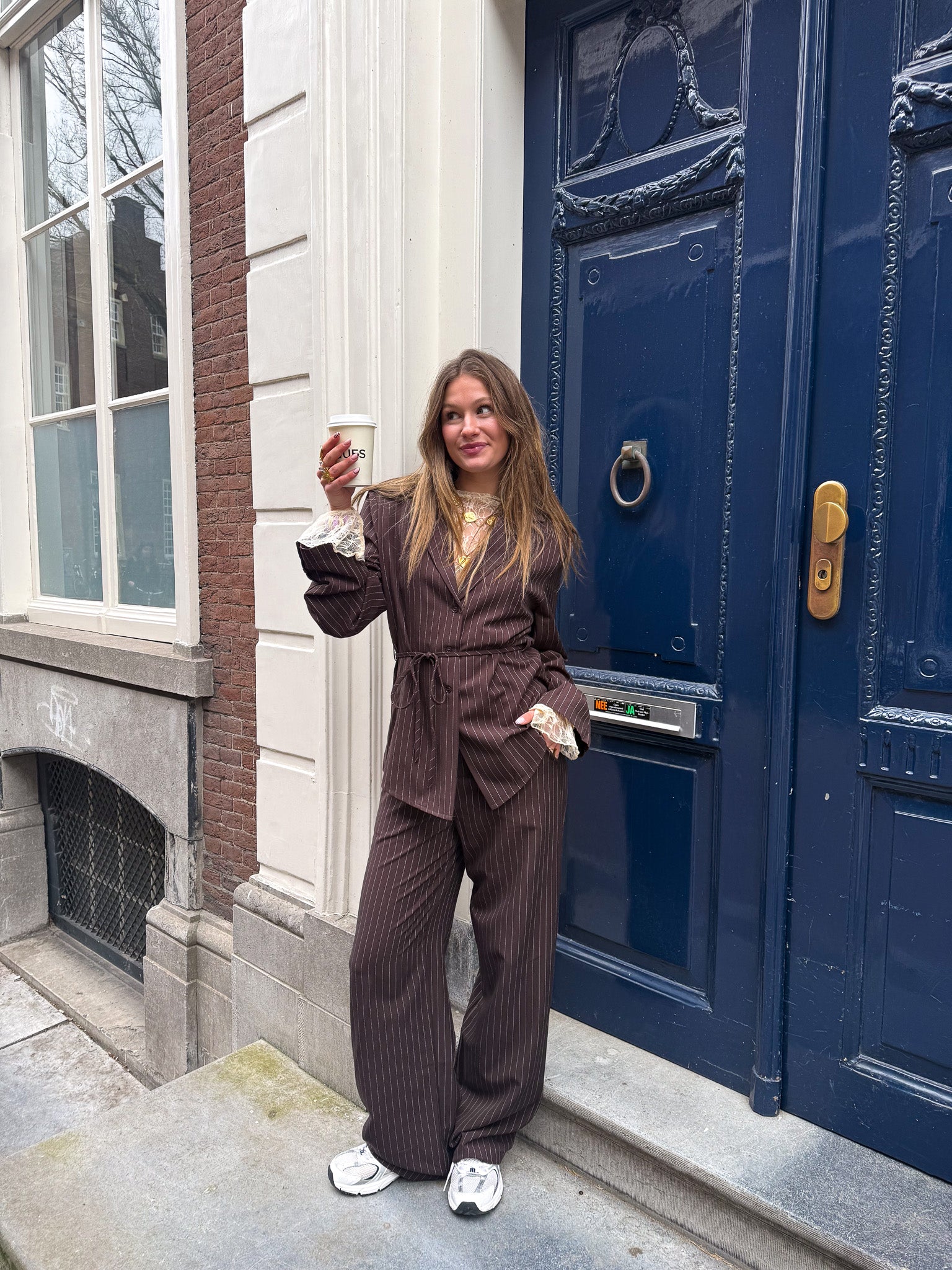 Pantalon Mist à rayures marron