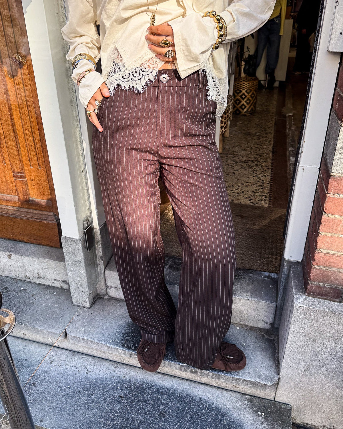 Mist Pantalon Gestreept | Brown