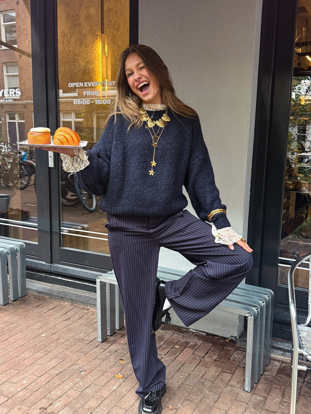 Mist Pantalon Gestreept | Navy