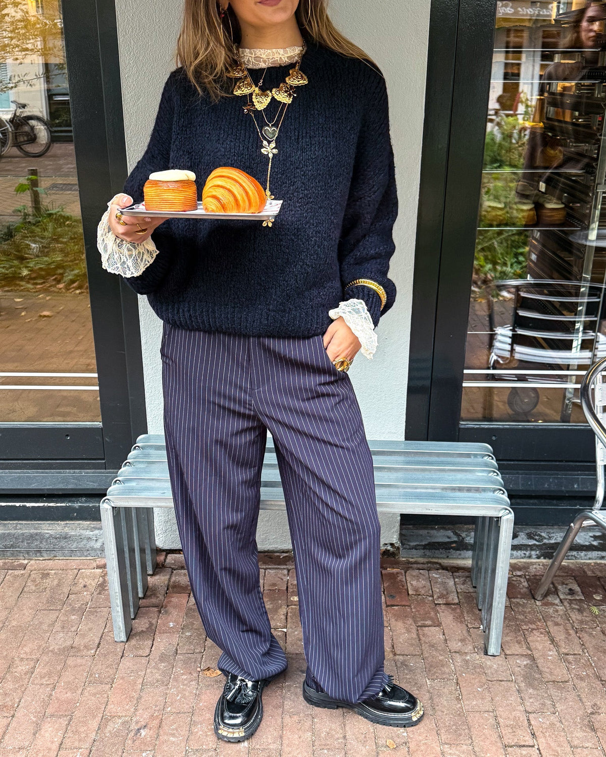 Mist Pantalon Gestreept | Navy