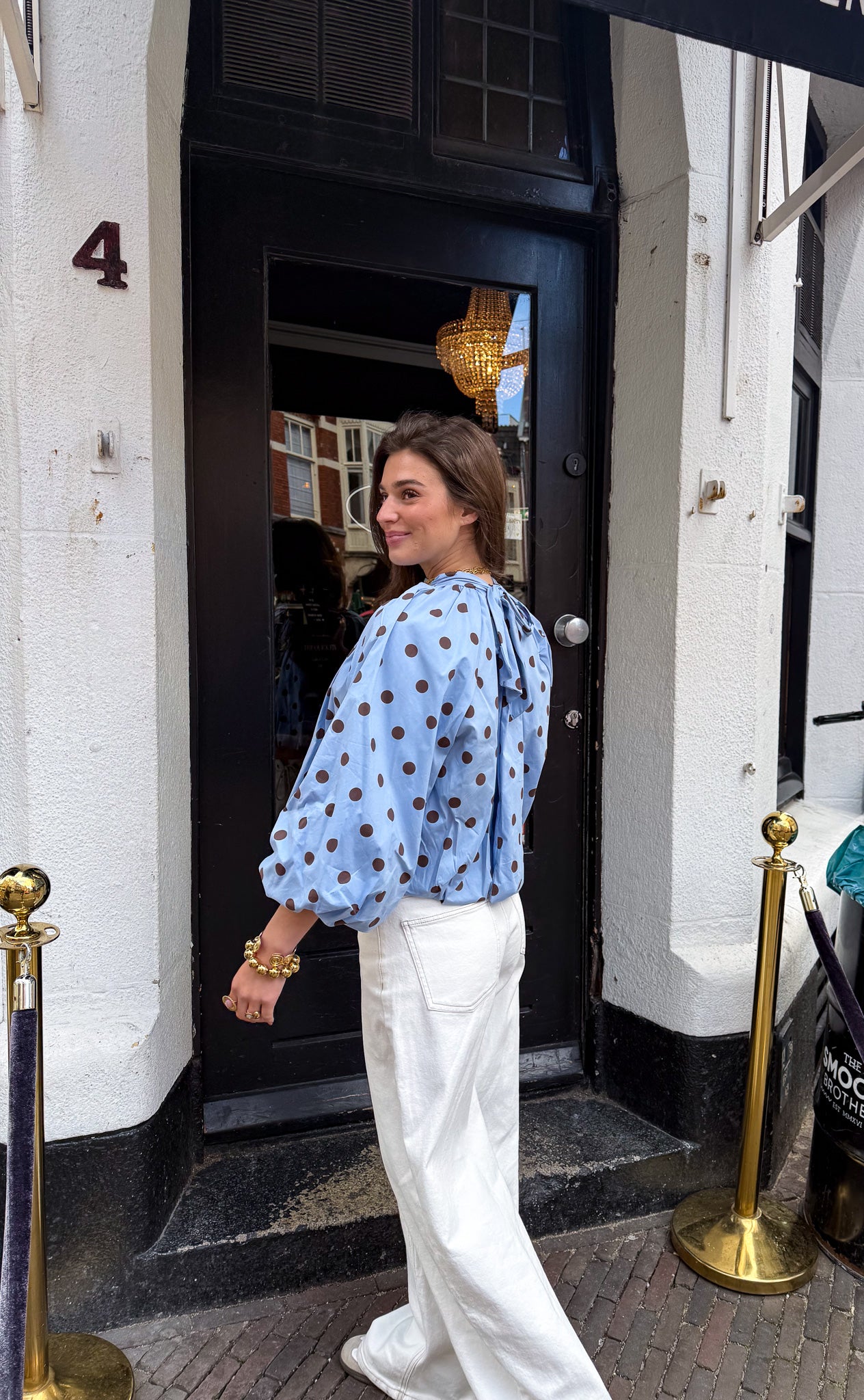 Mona Stippen Top Blauw