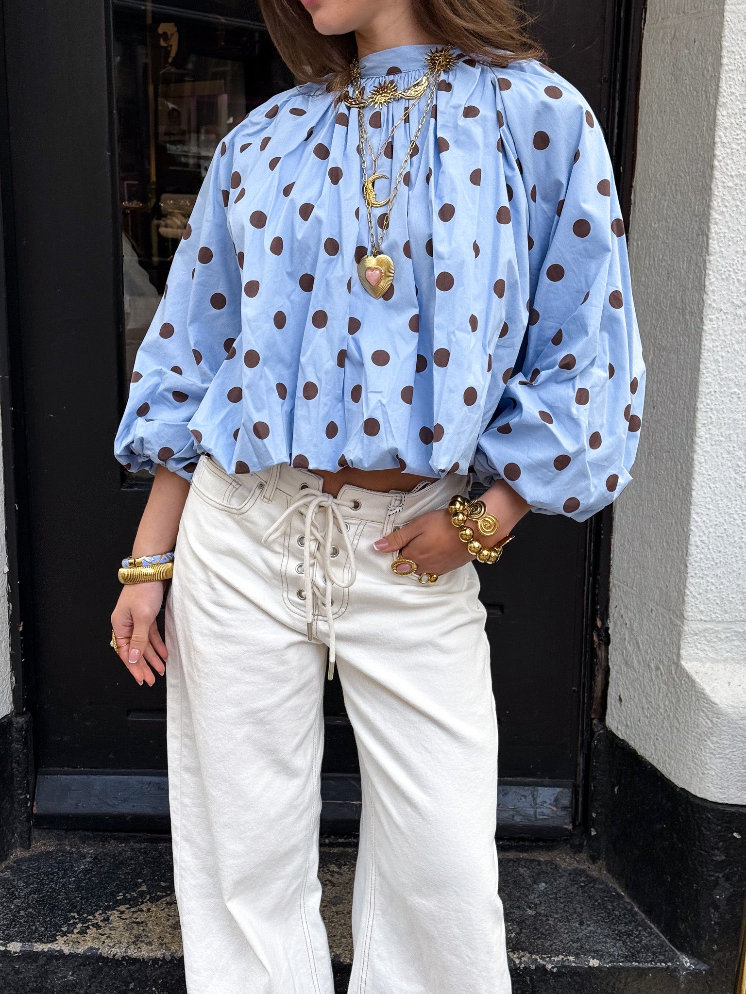 Mona Stippen Top Blauw