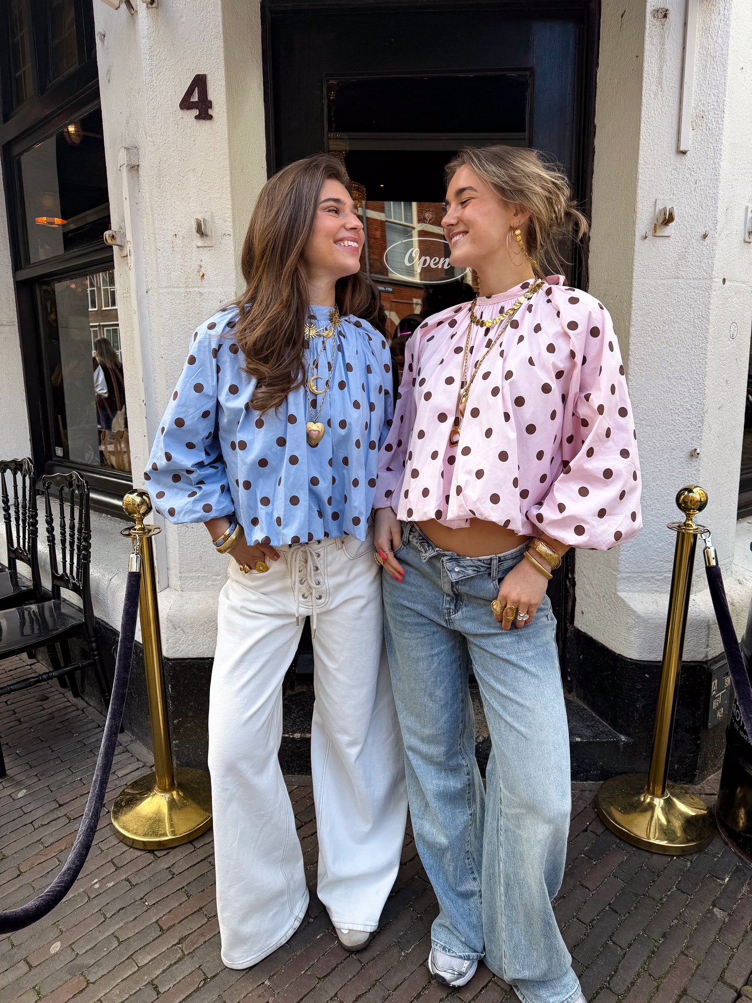 Mona Stippen Top Blauw