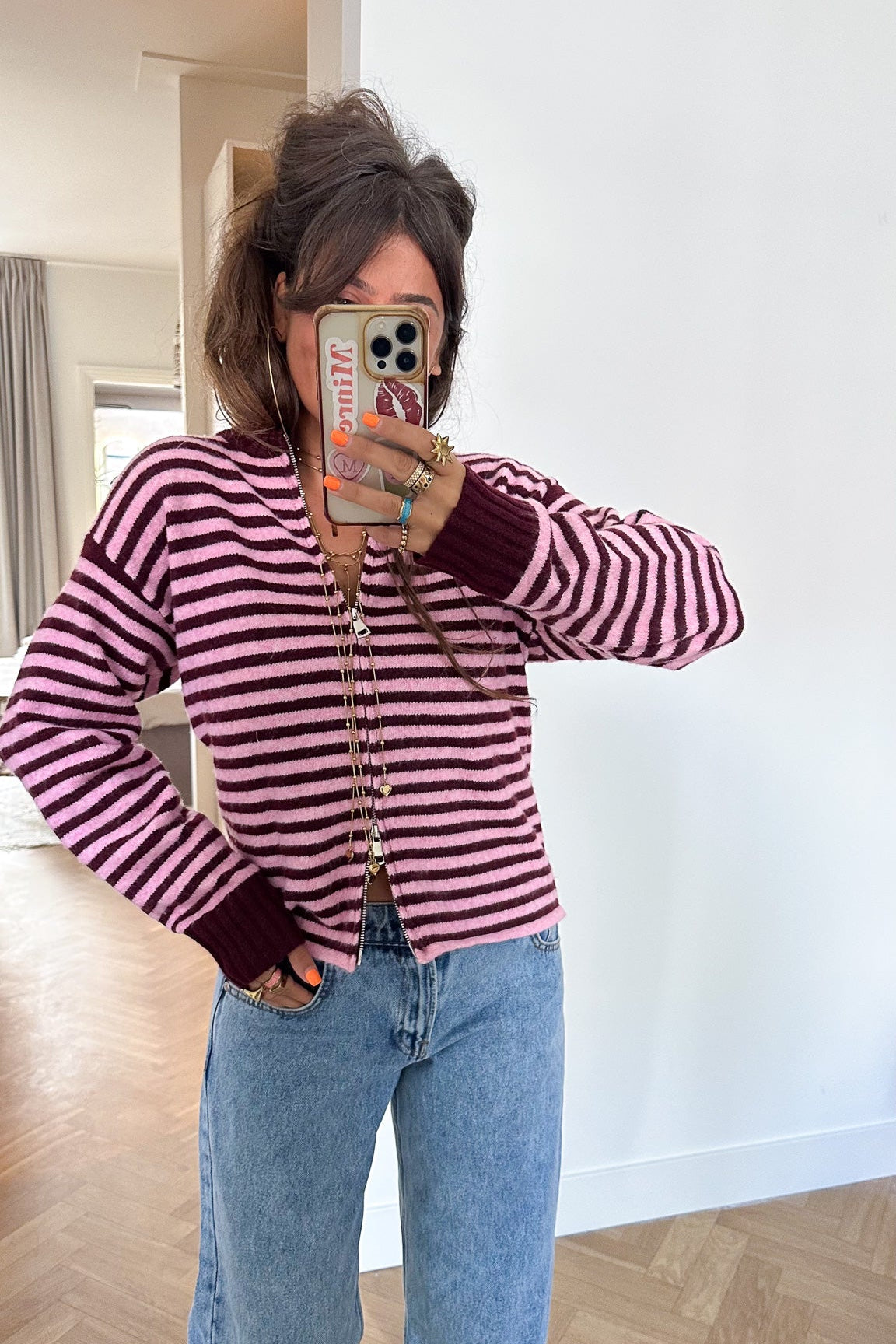 Moody Gestreept Vest Roze