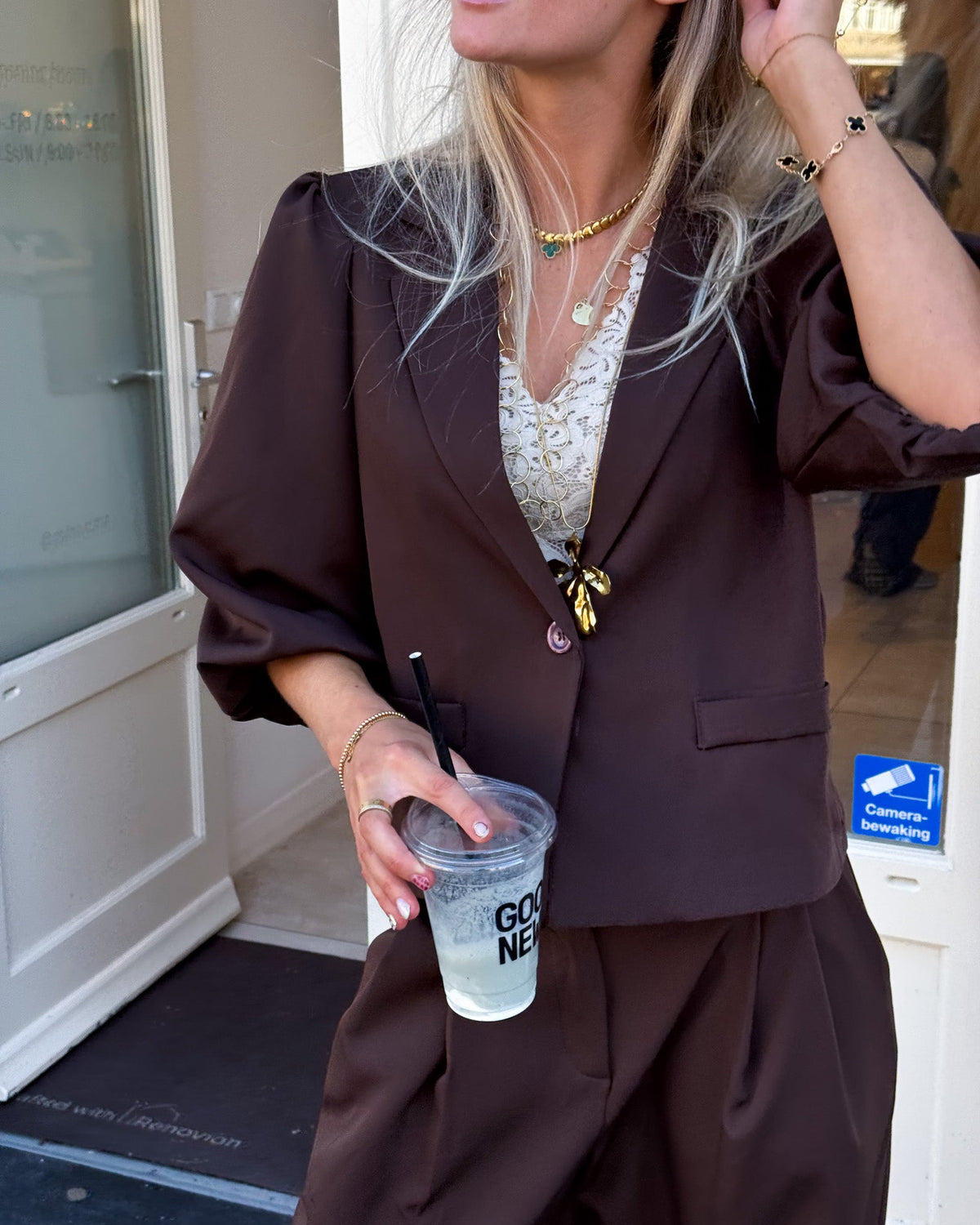 Nora Korte Mouwen Blazer Bruin