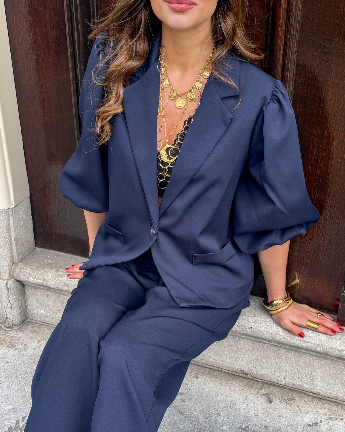 Nora Korte Mouwen Blazer | Navy
