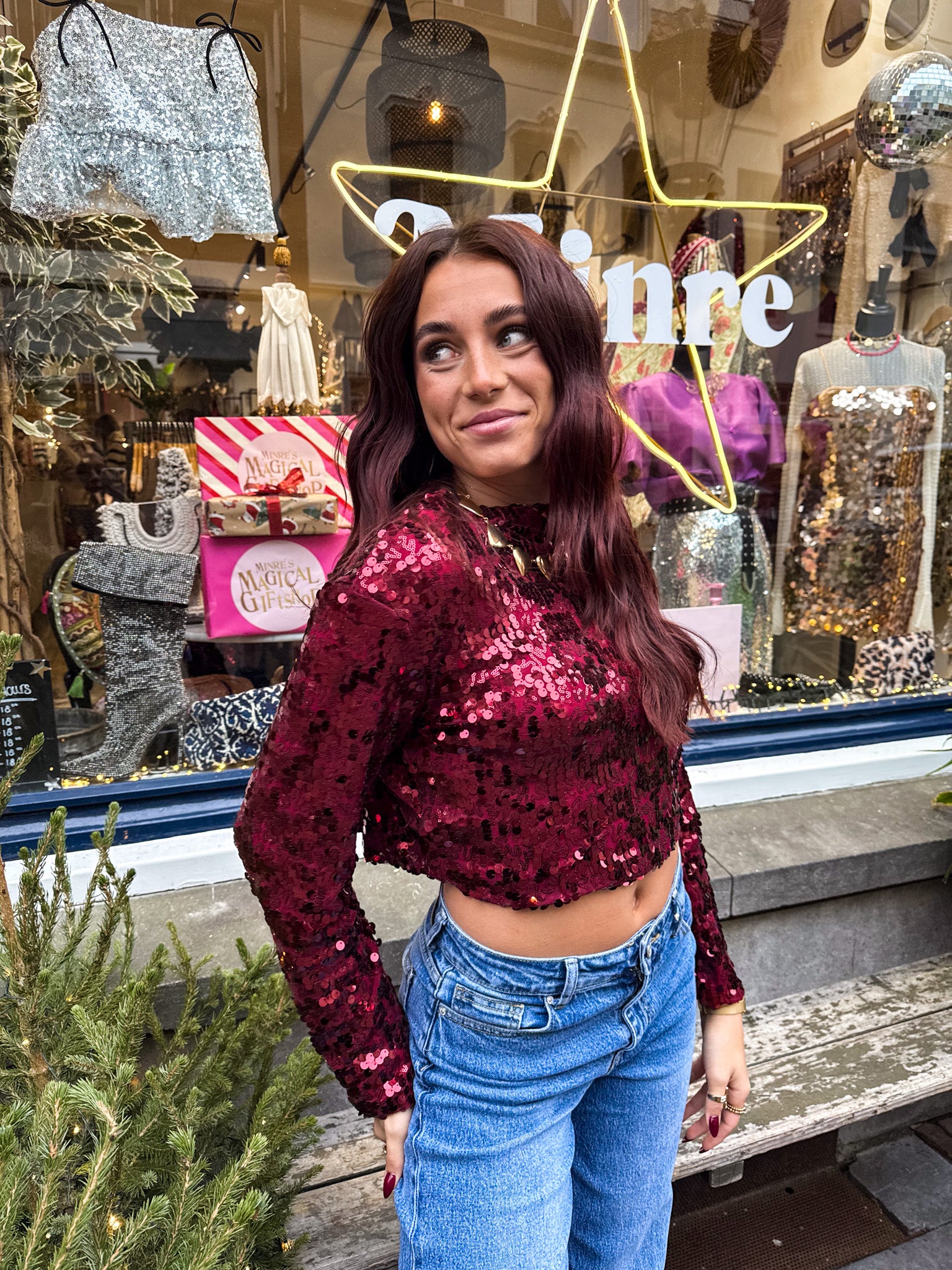 North Glitter Top Bordeaux