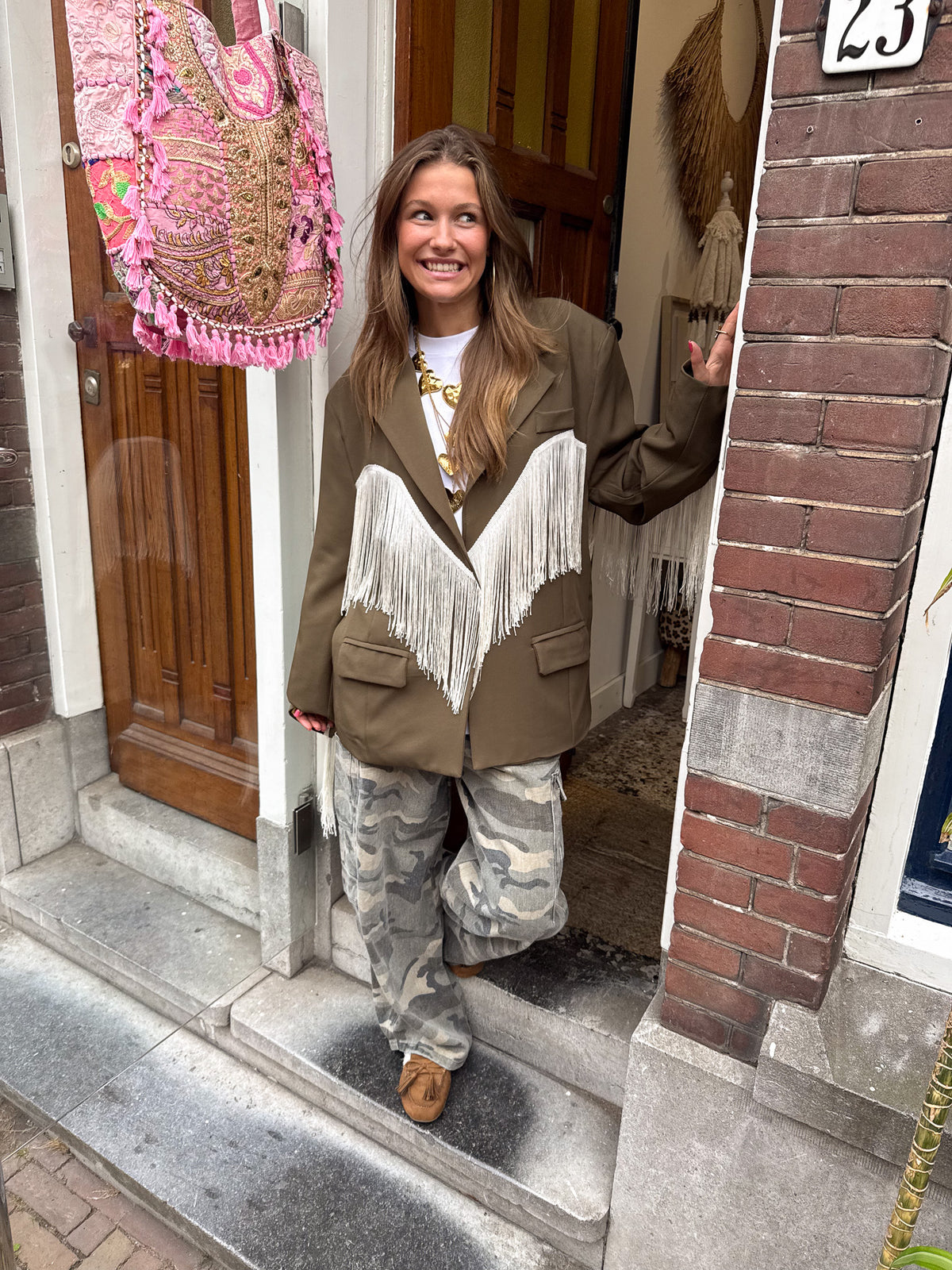 Ody Fringe Blazer | Army