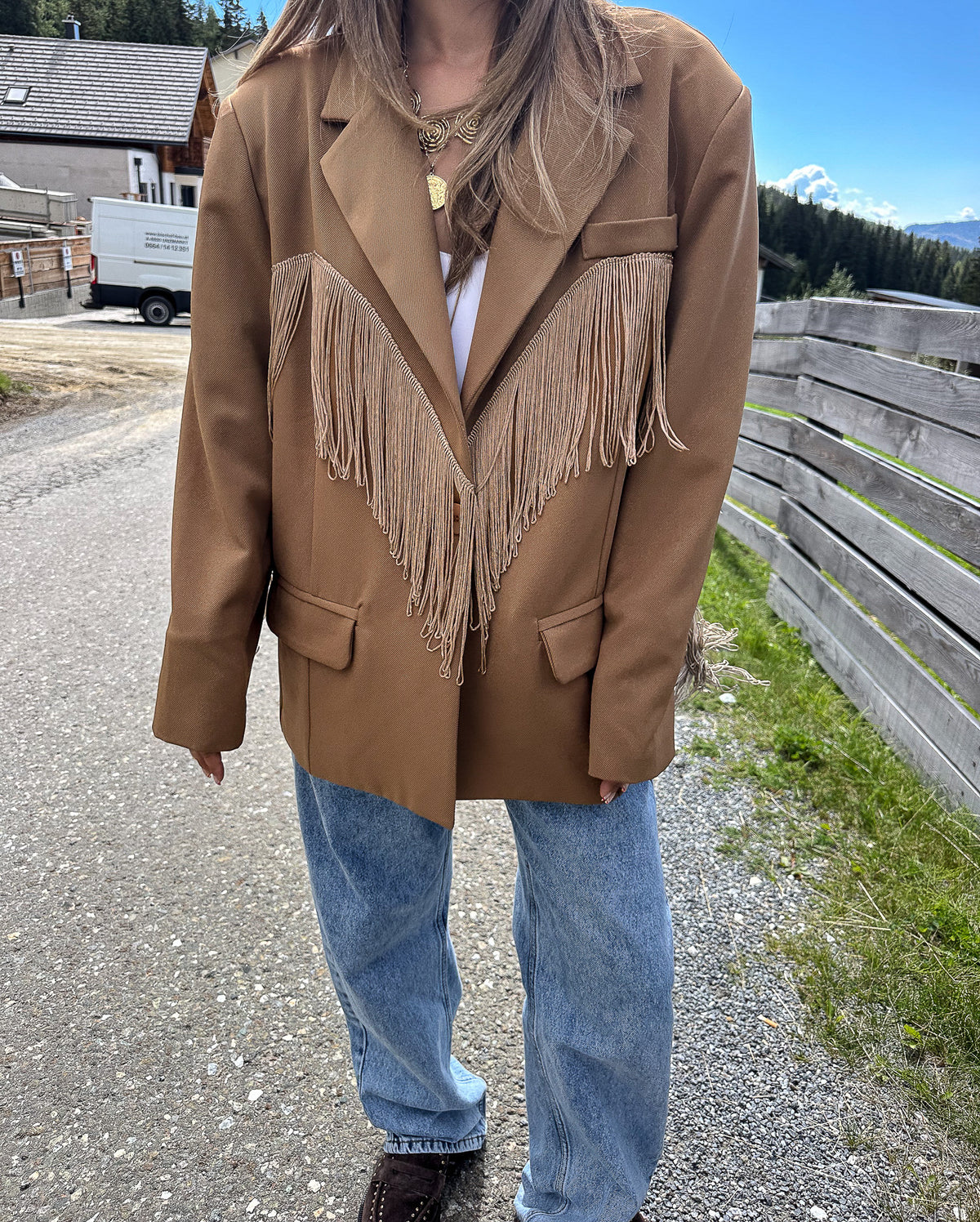 Ody Fringe Blazer | Camel