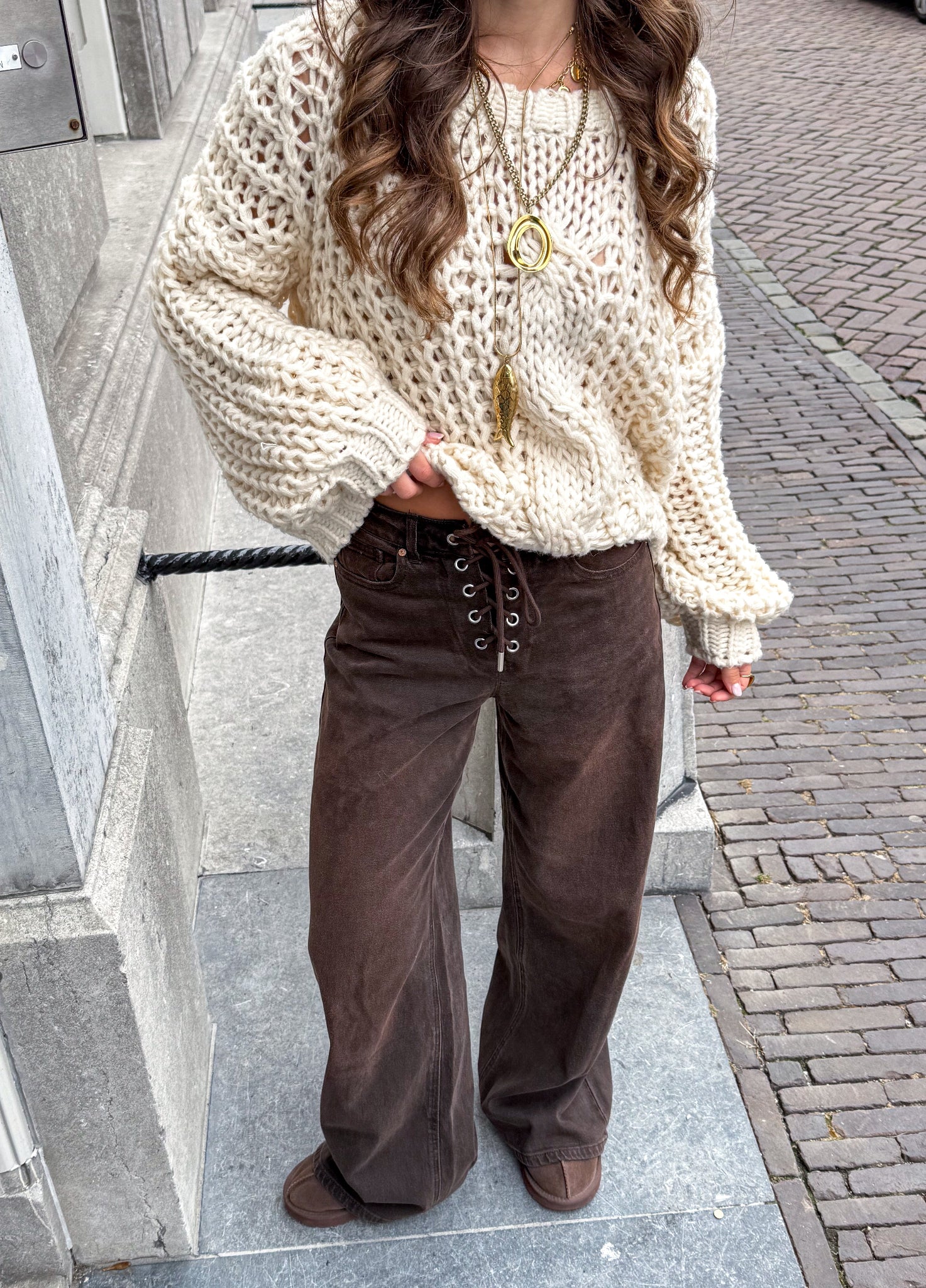 Rope Wide Leg Jeans Brown