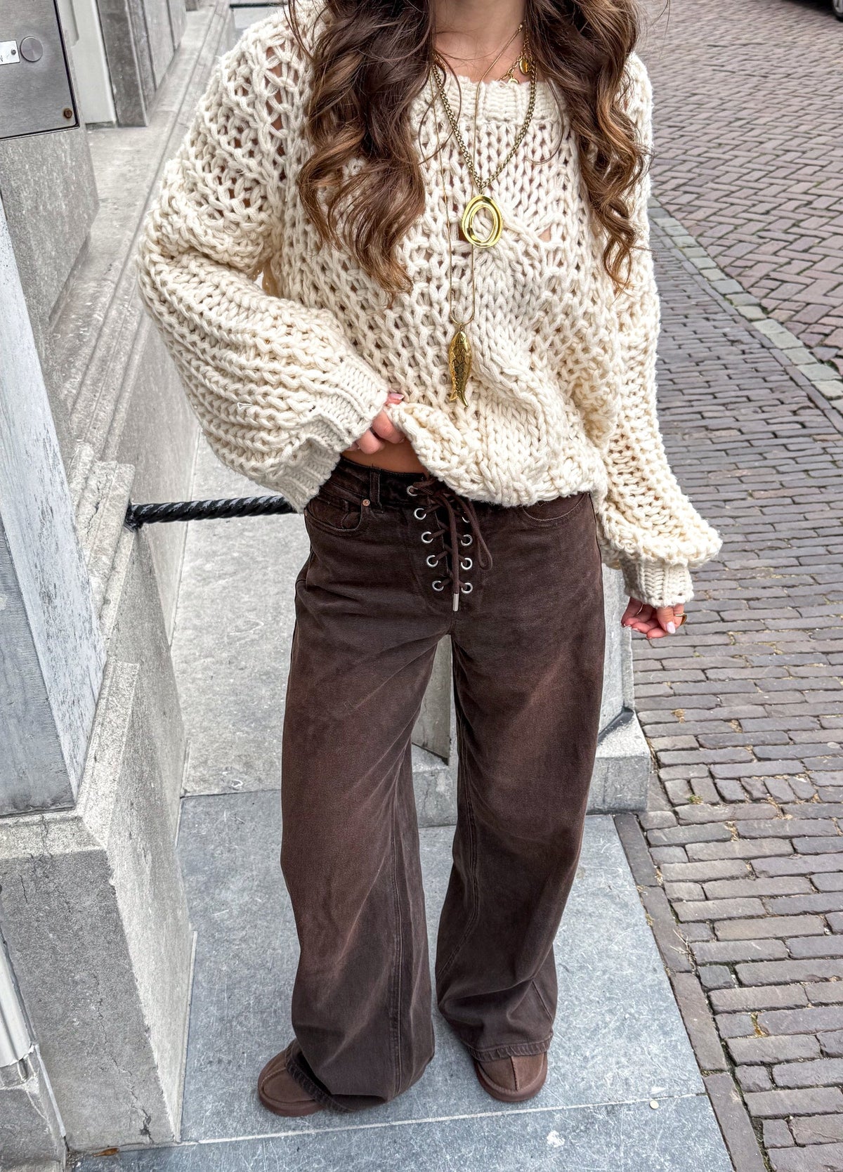 Rope Wide Leg Jeans | Brown