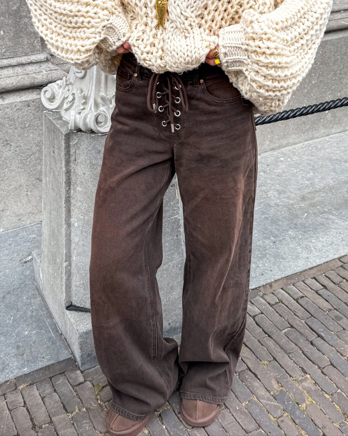 Rope Wide Leg Jeans | Brown
