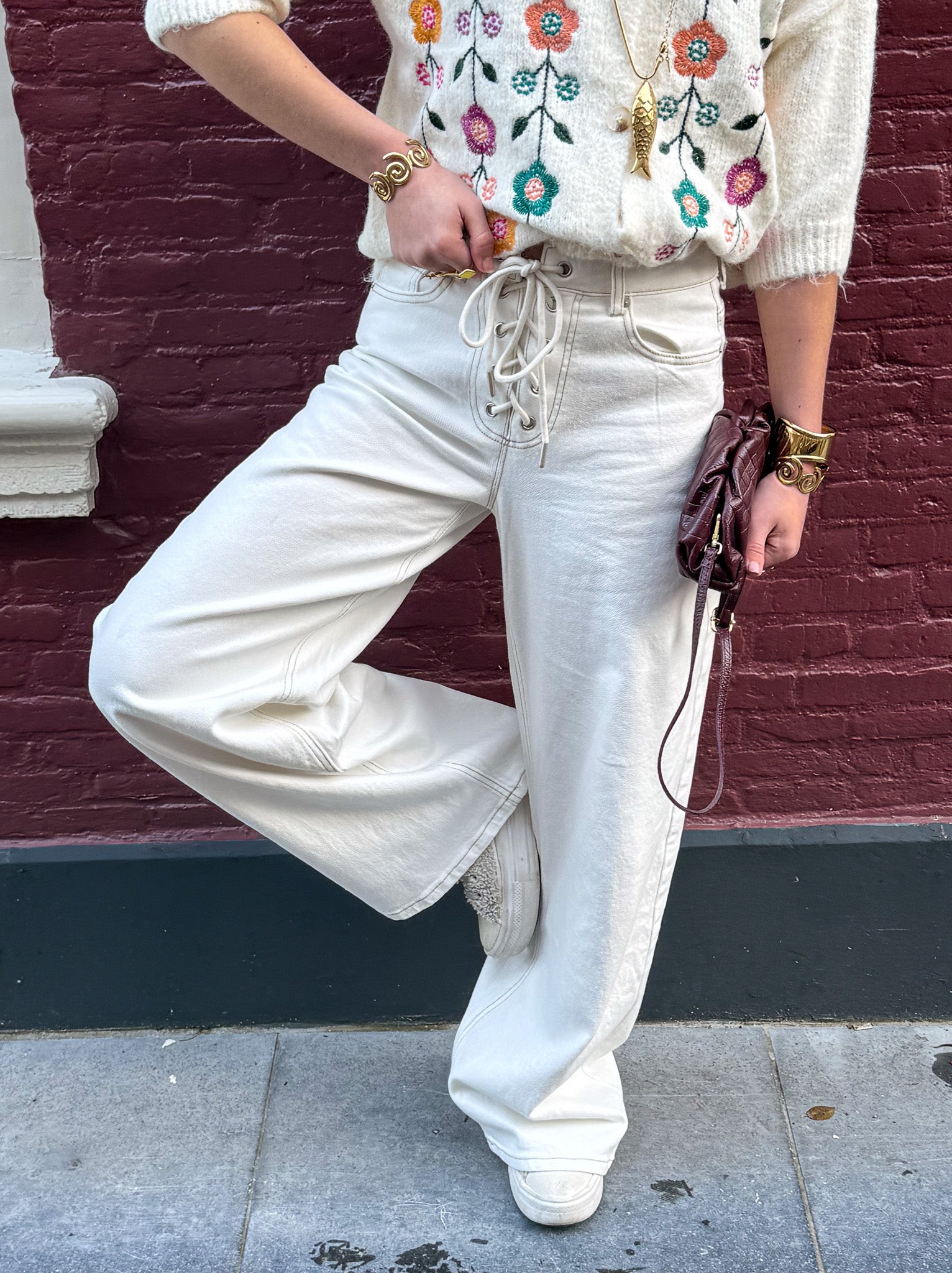 Rope Wide Leg Jeans White