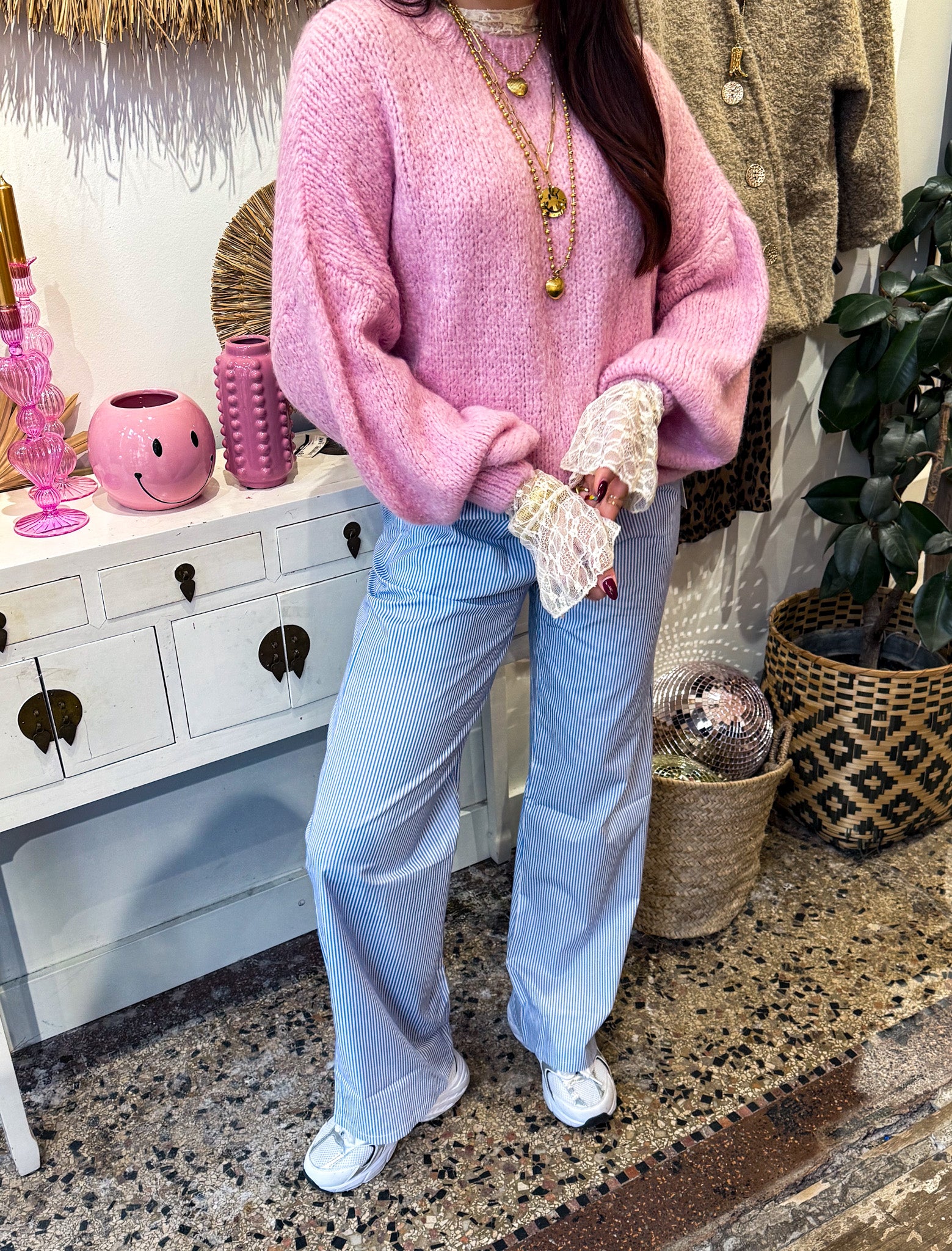 Striped Pantalon Skye Blue