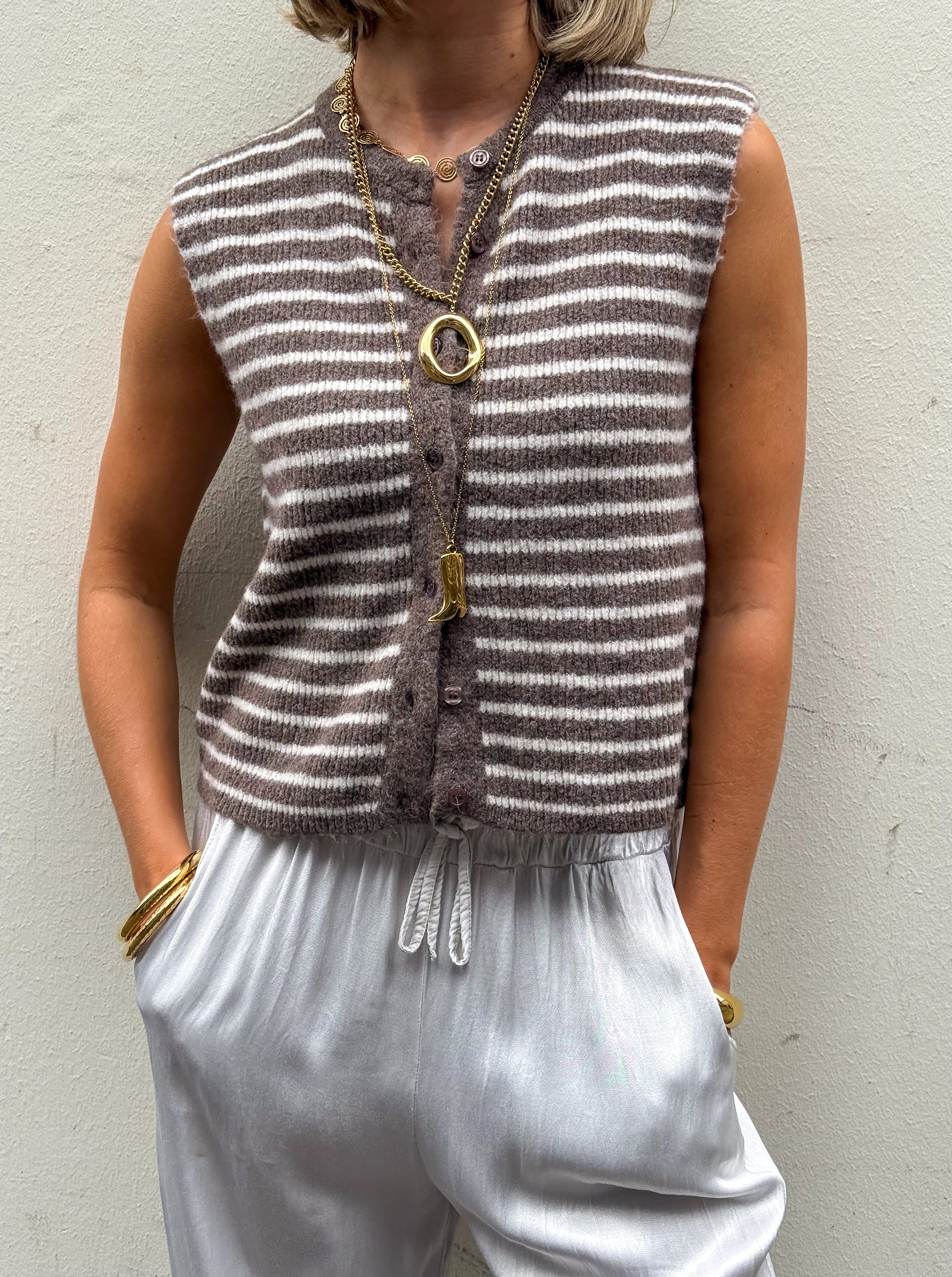 Rox Gilet Taupe Stripe