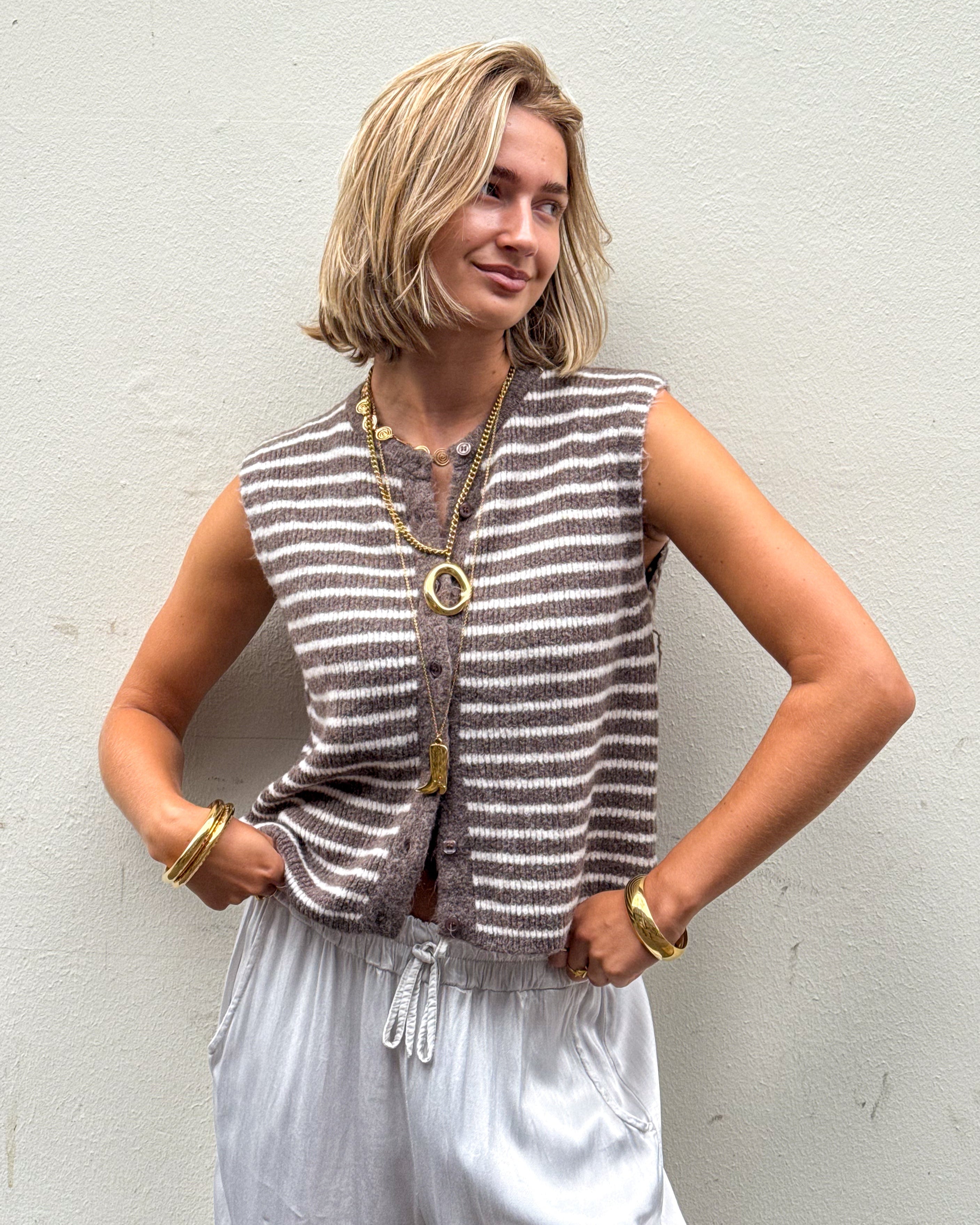 Rox Gilet Taupe Stripe