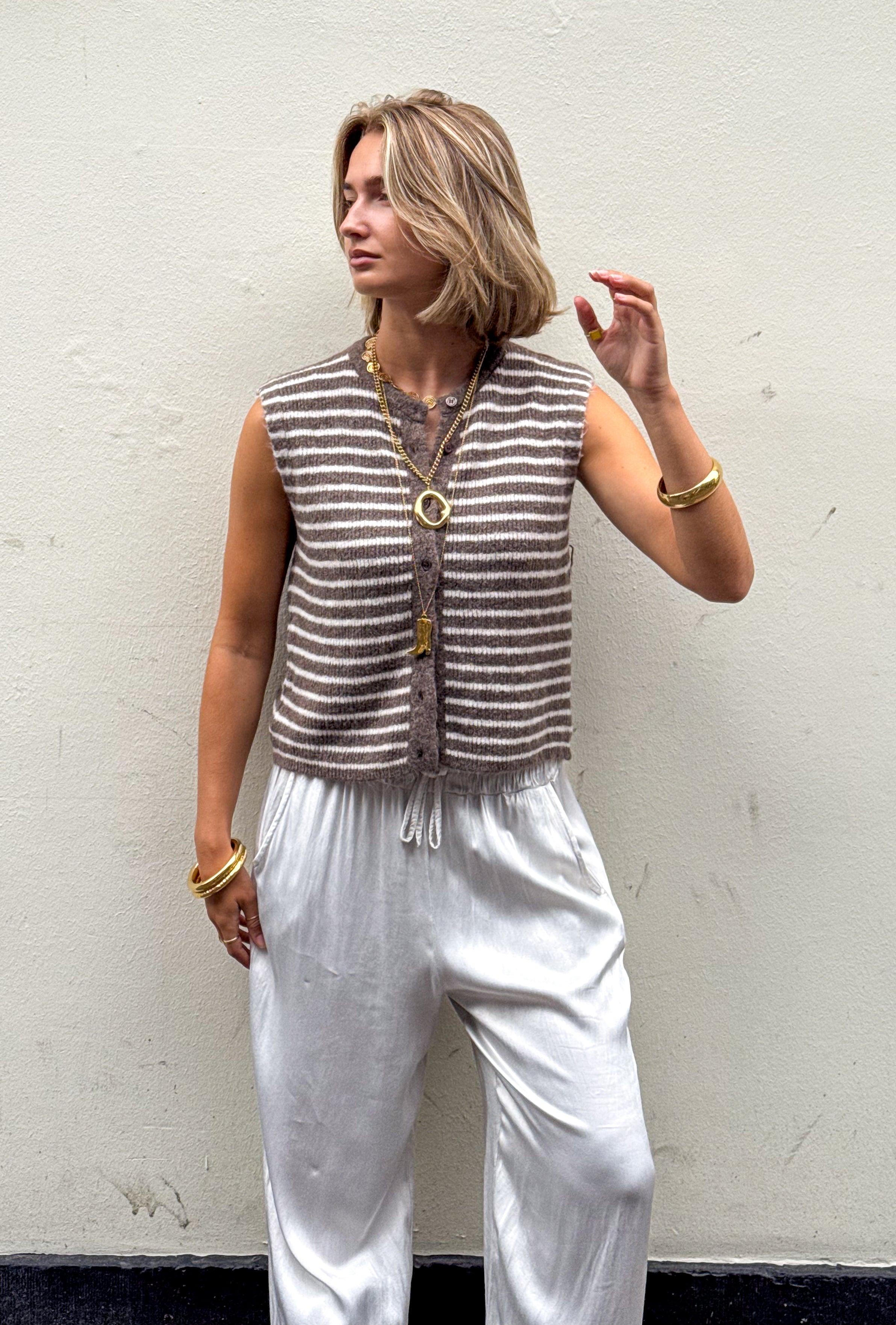 Rox Gilet Taupe Stripe
