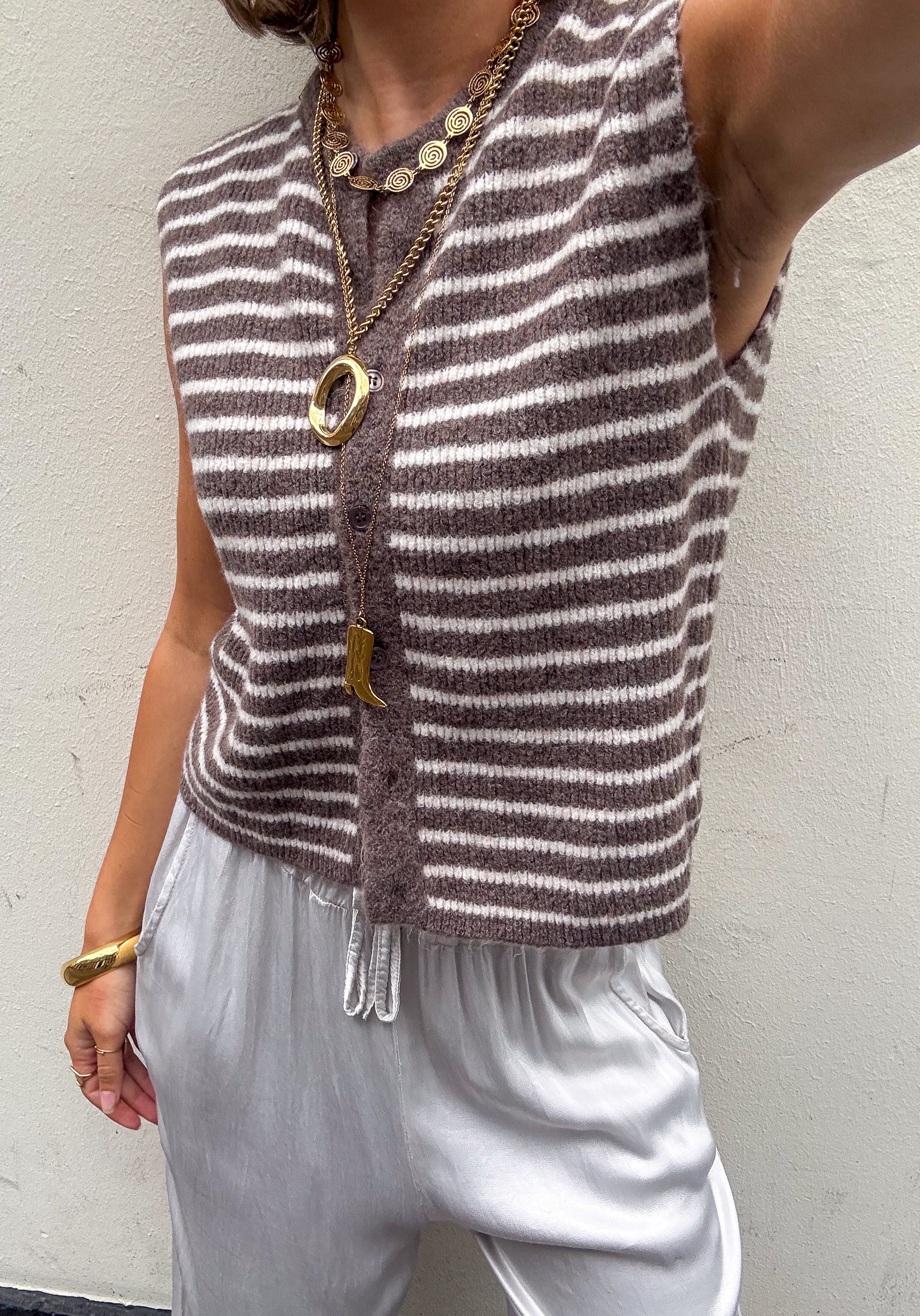 Rox Gilet Taupe Stripe