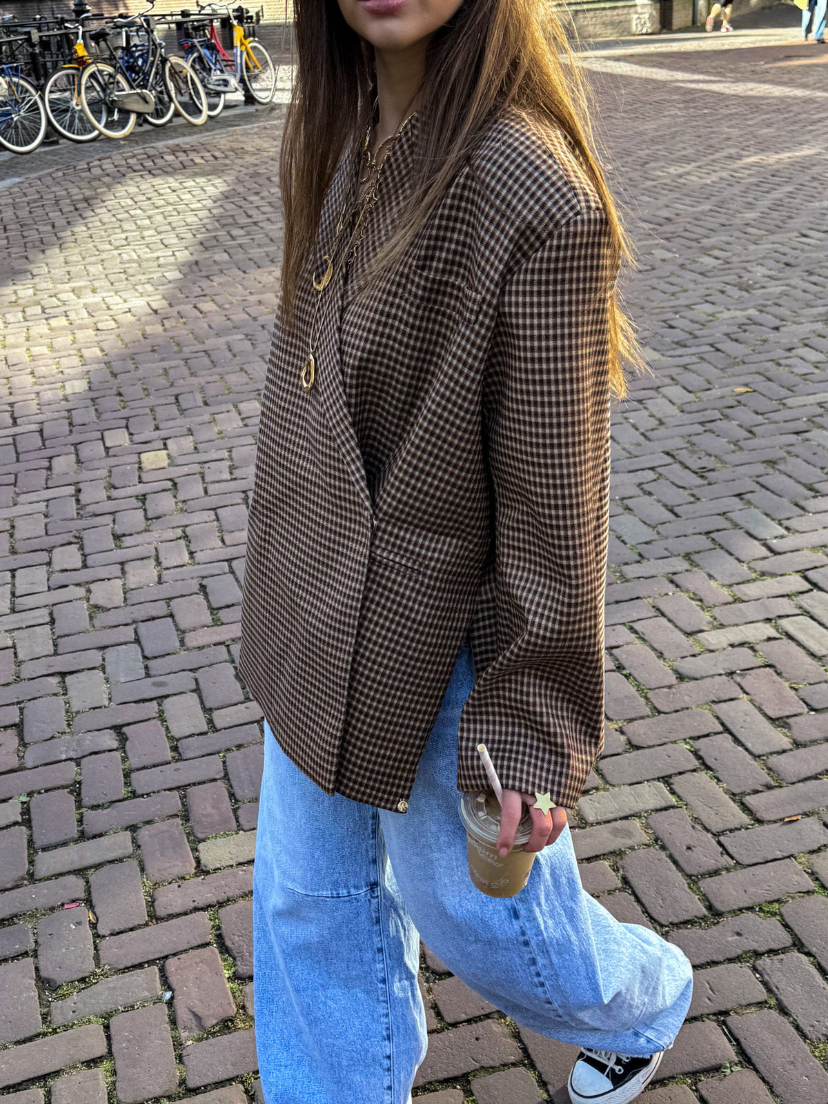 Saint Oversized Blazer | Brown Checkered