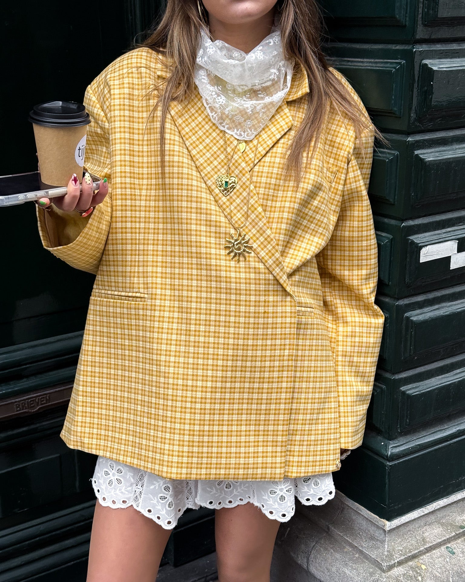 Saint Blazer Geruit Geel