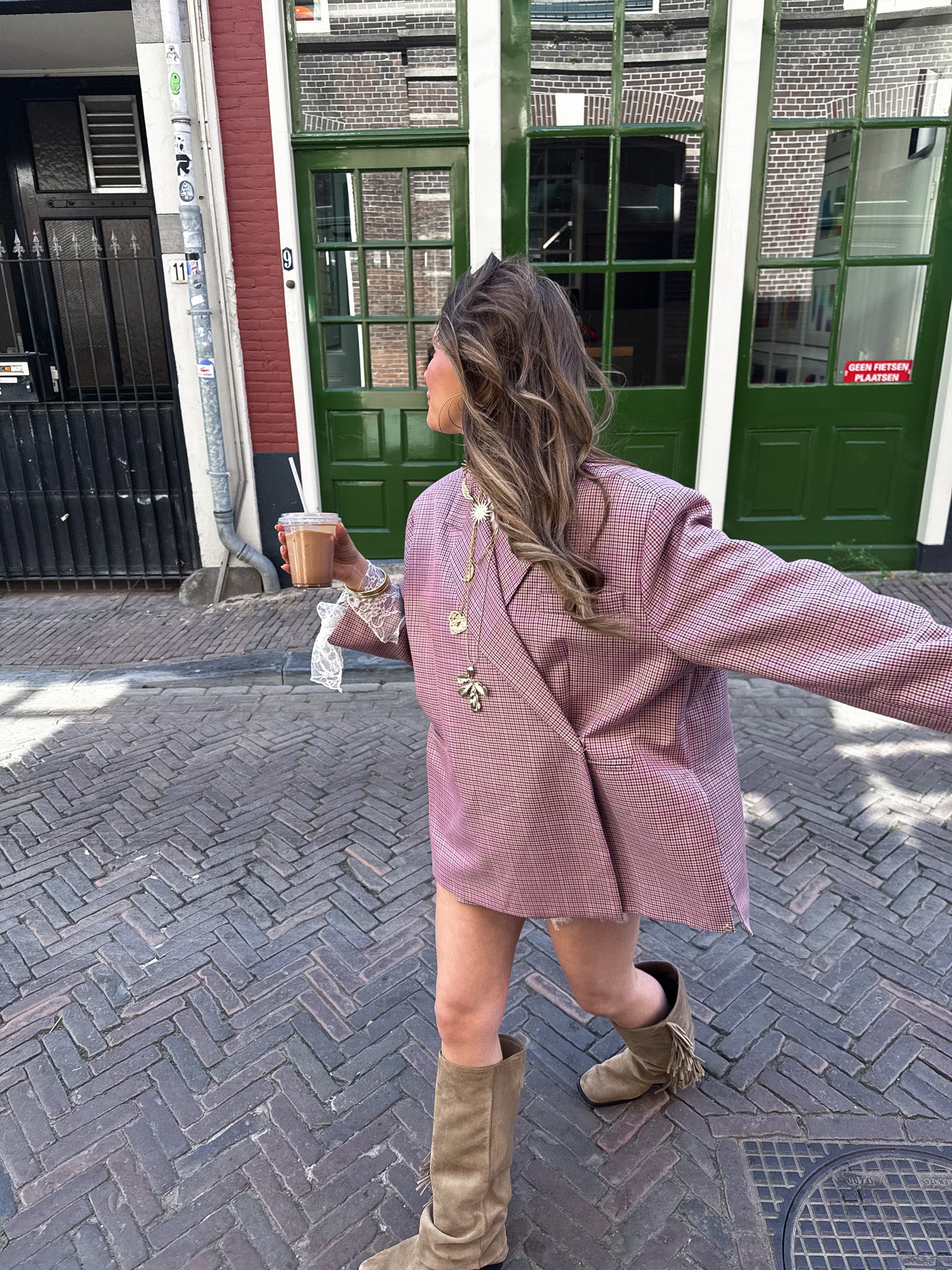 Saint Oversized Blazer Geruit Roze