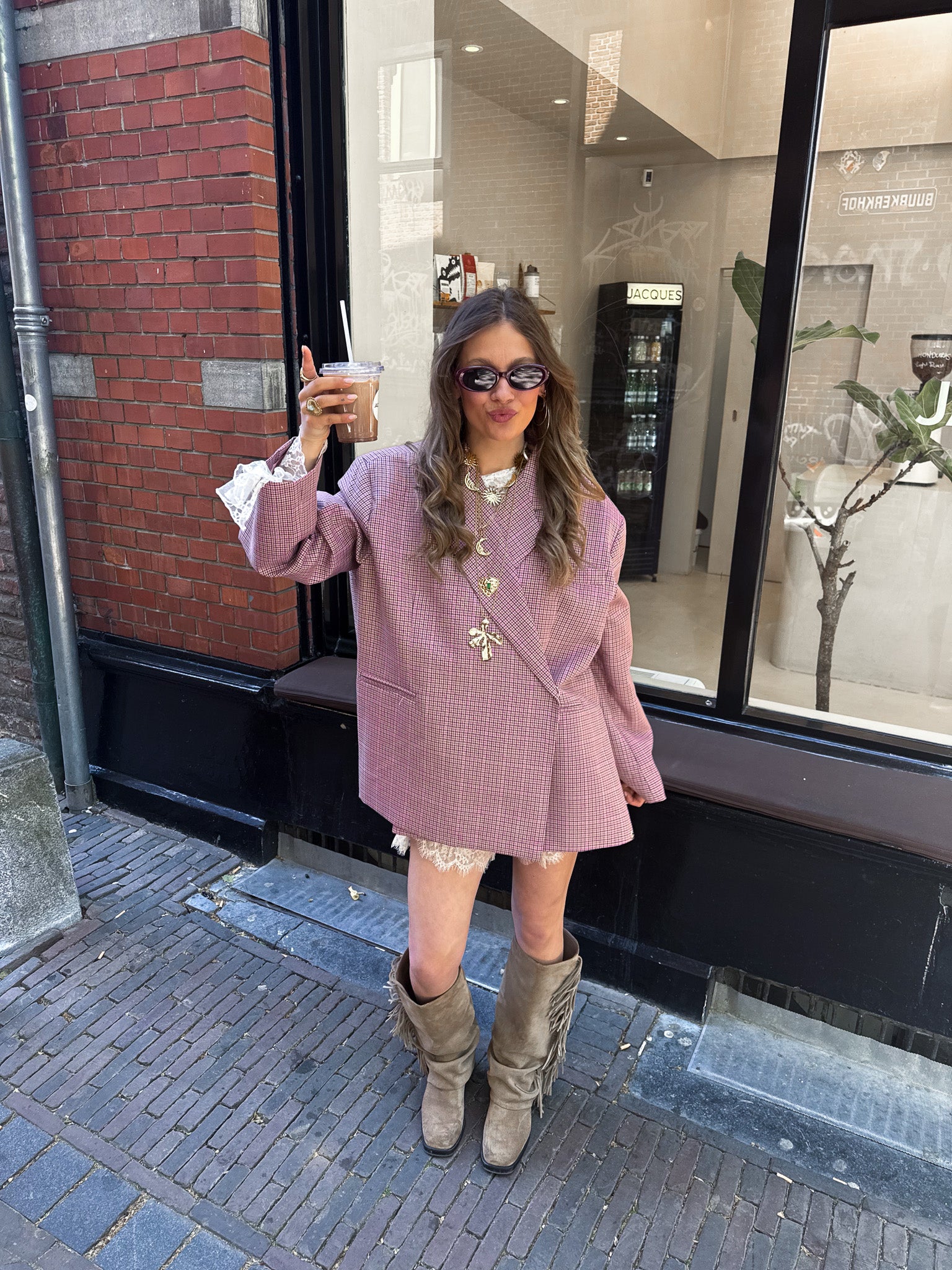 Saint Oversized Blazer Geruit Roze