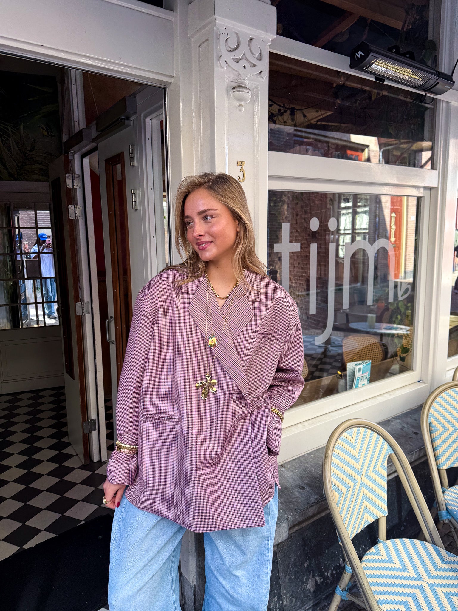 Saint Oversized Blazer Geruit Roze