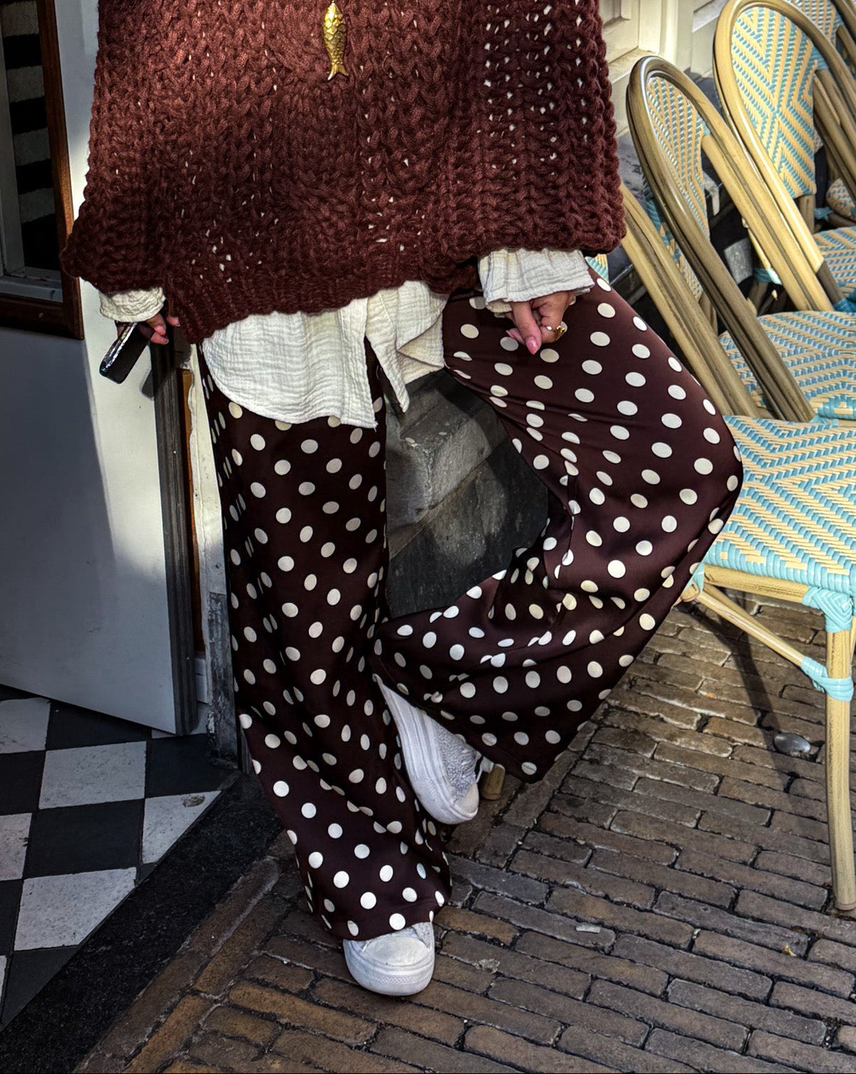 Pantalon à pois marron