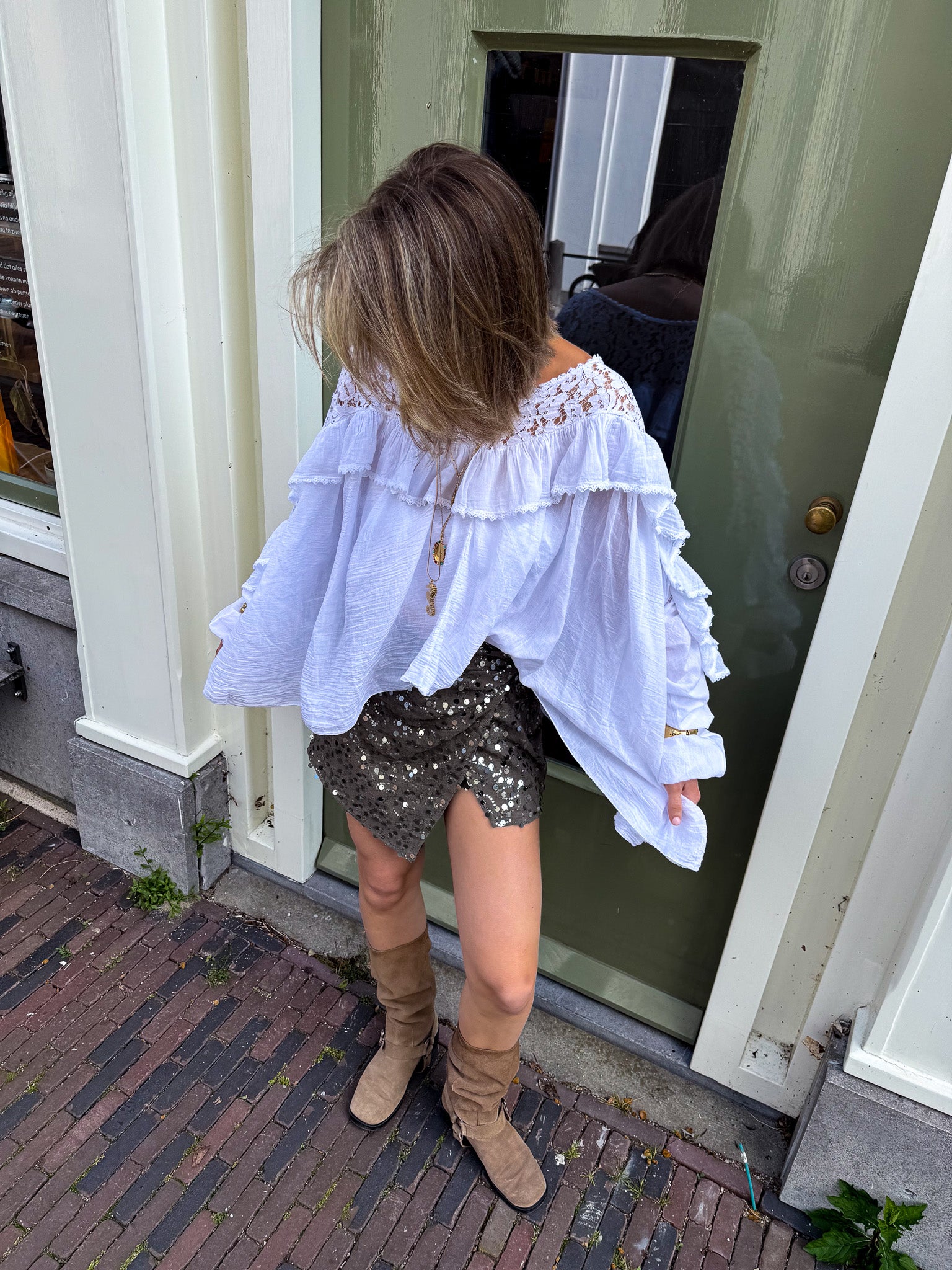 Sasha Glitter Skort Khaki
