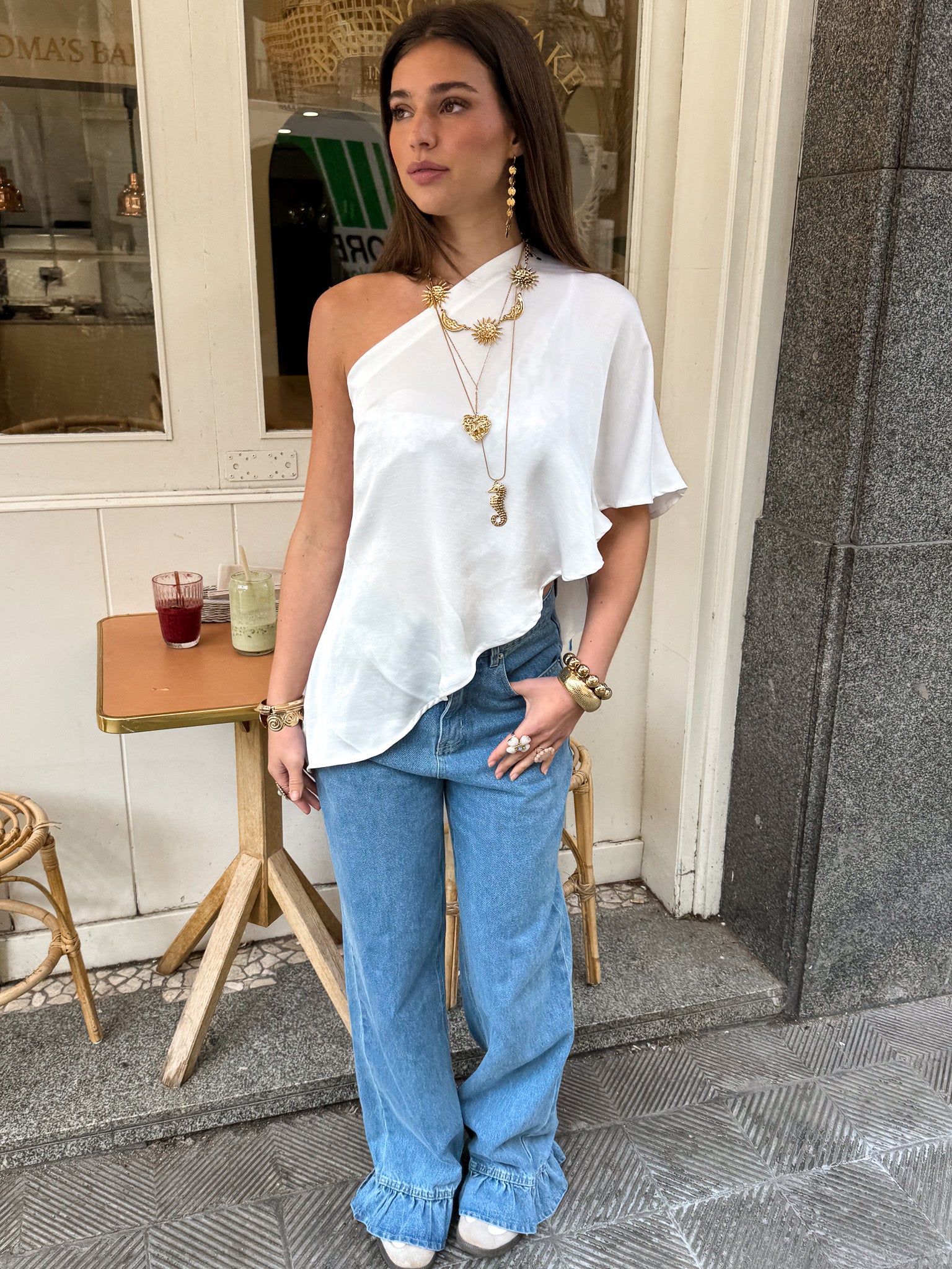 Sem One Shoulder Top White