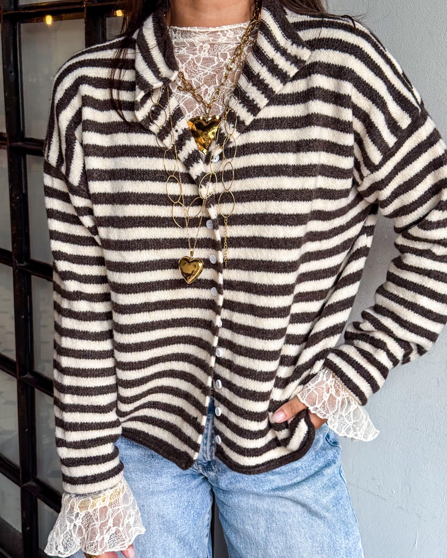 Serena Vest Brown Stripe