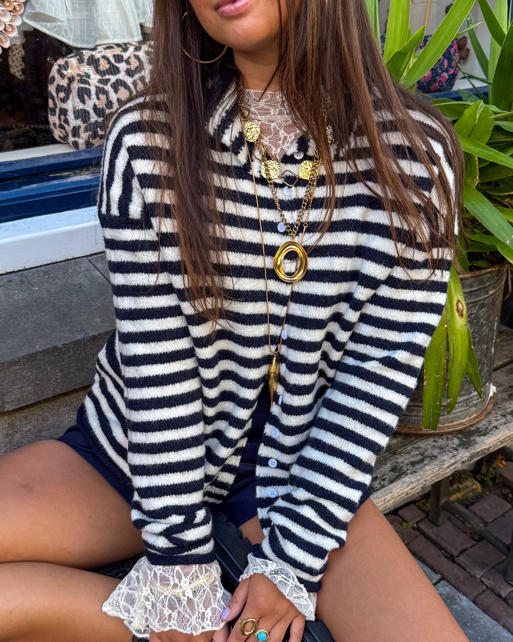 Serena Vest Gestreept Navy